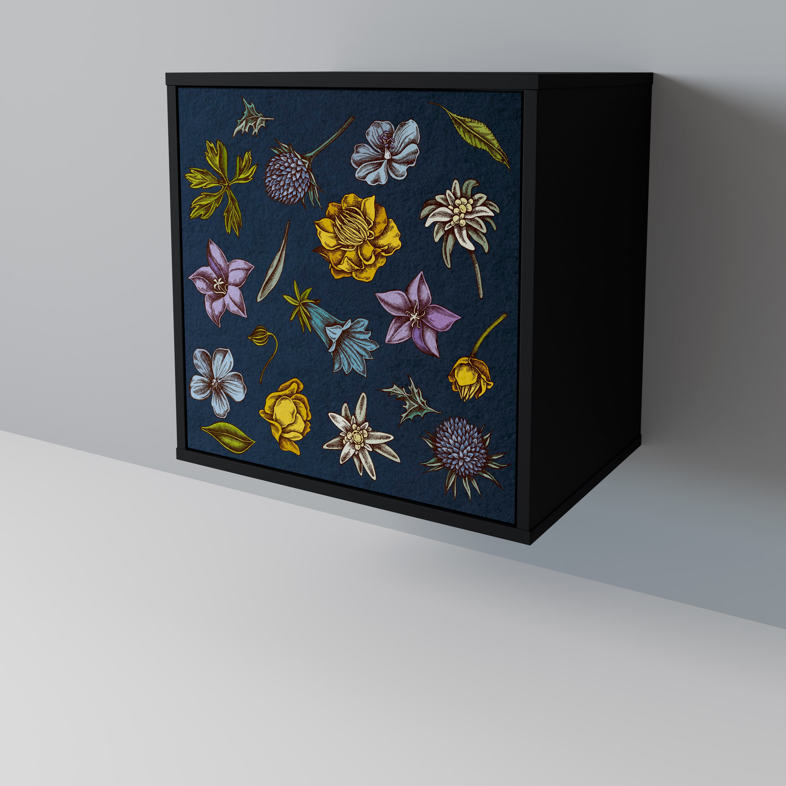 FLOWERS ON NAVY BLUE Komoda 1-drzwiowa korpus Czarny