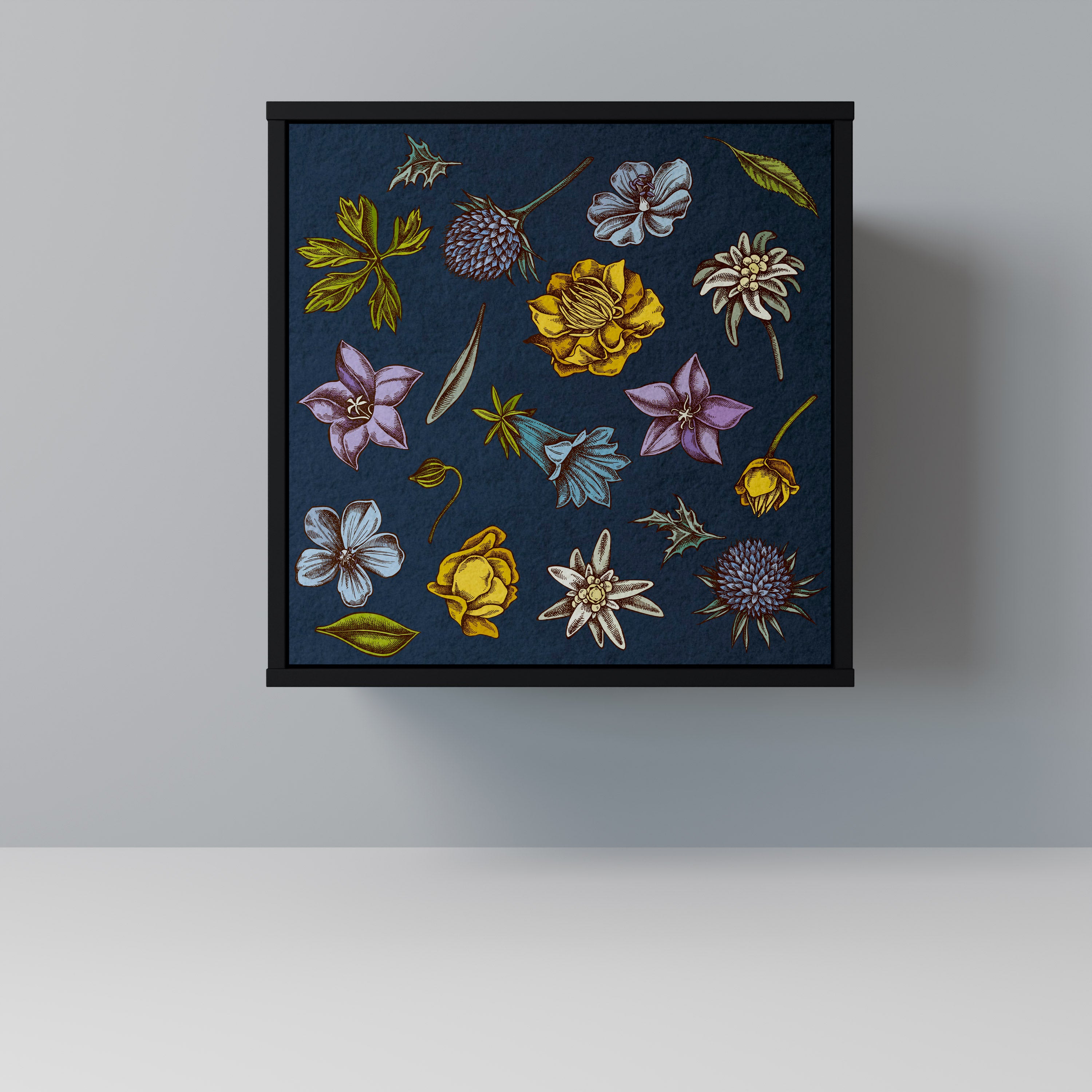 FLOWERS ON NAVY BLUE Komoda 1-drzwiowa korpus Czarny