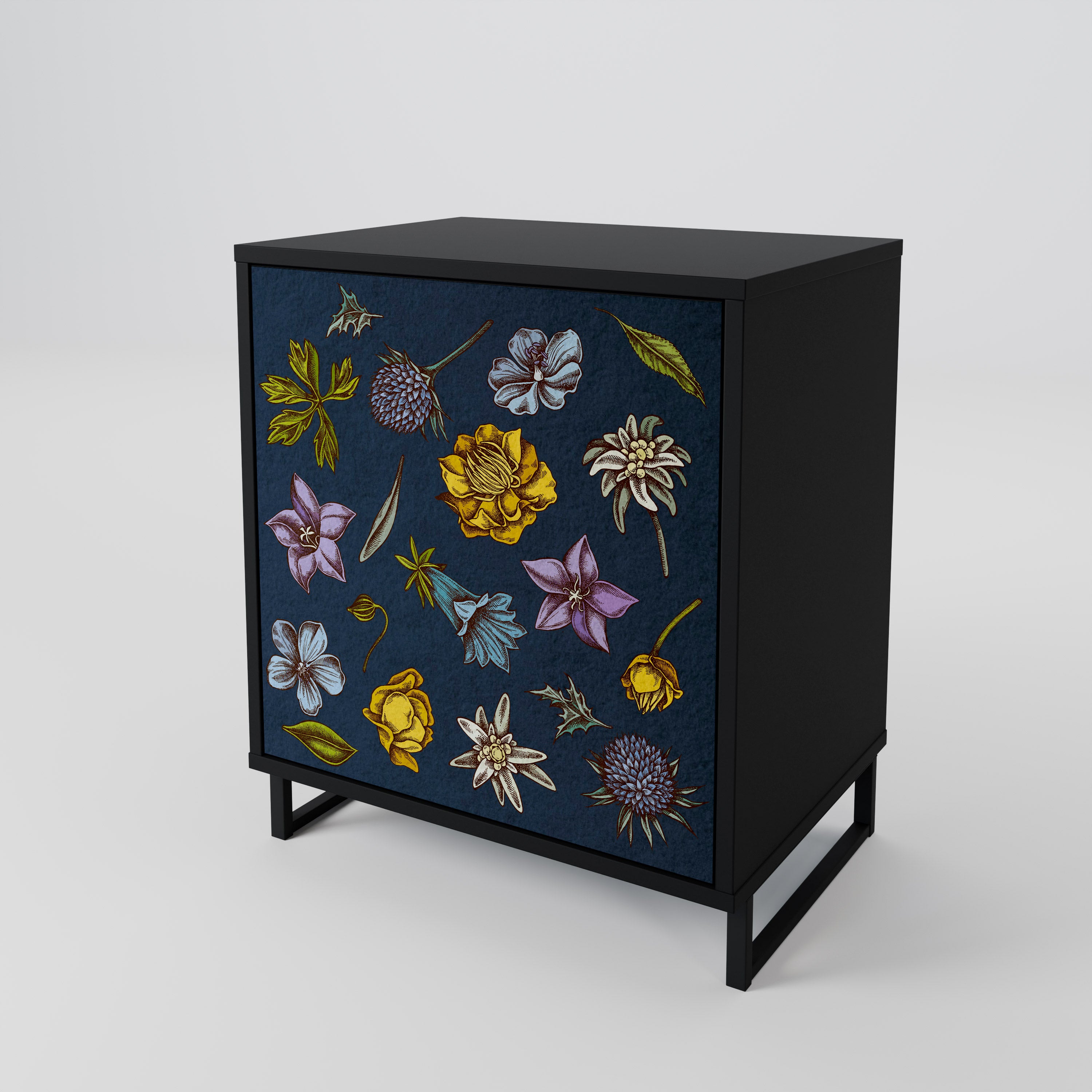 FLOWERS ON NAVY BLUE Komoda 1-drzwiowa korpus Czarny