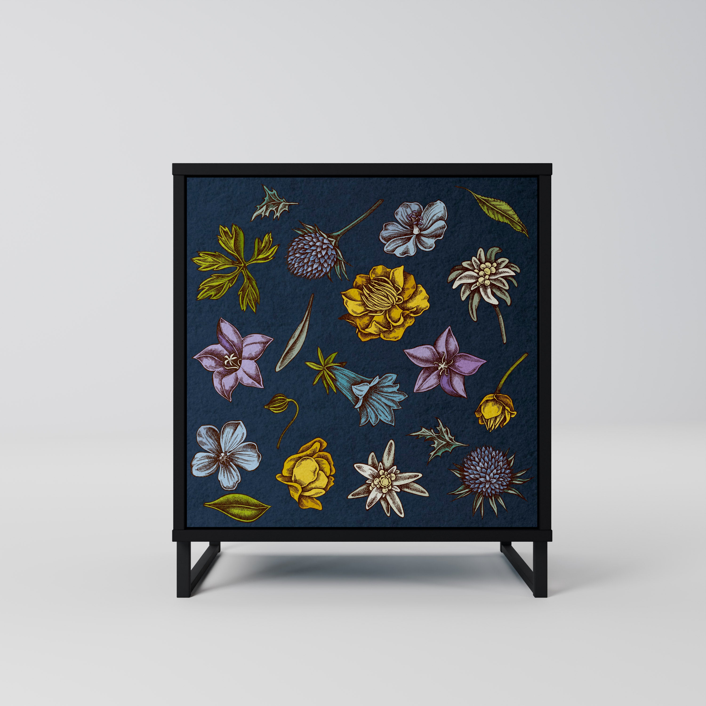 FLOWERS ON NAVY BLUE Komoda 1-drzwiowa korpus Czarny