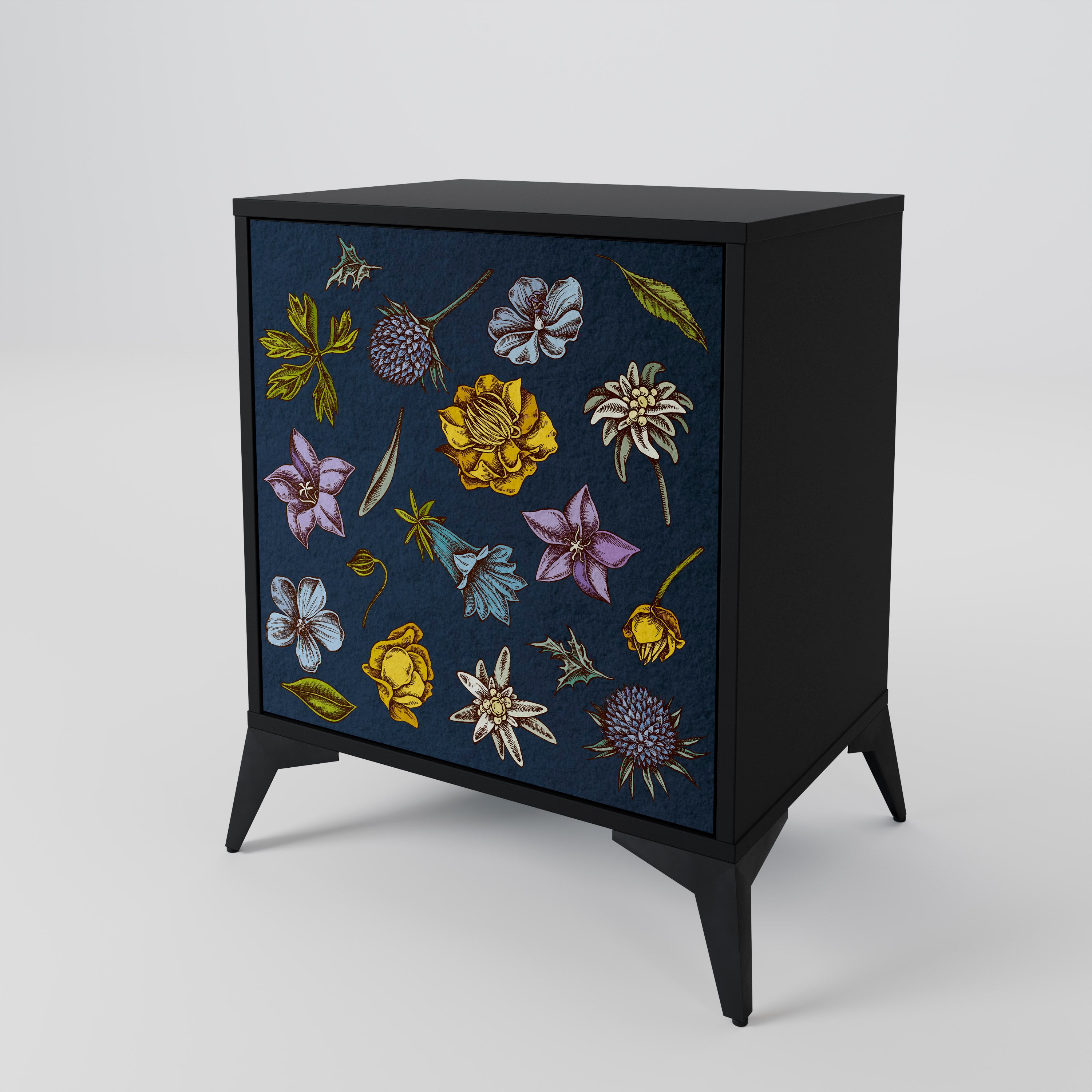 FLOWERS ON NAVY BLUE Komoda 1-drzwiowa korpus Czarny