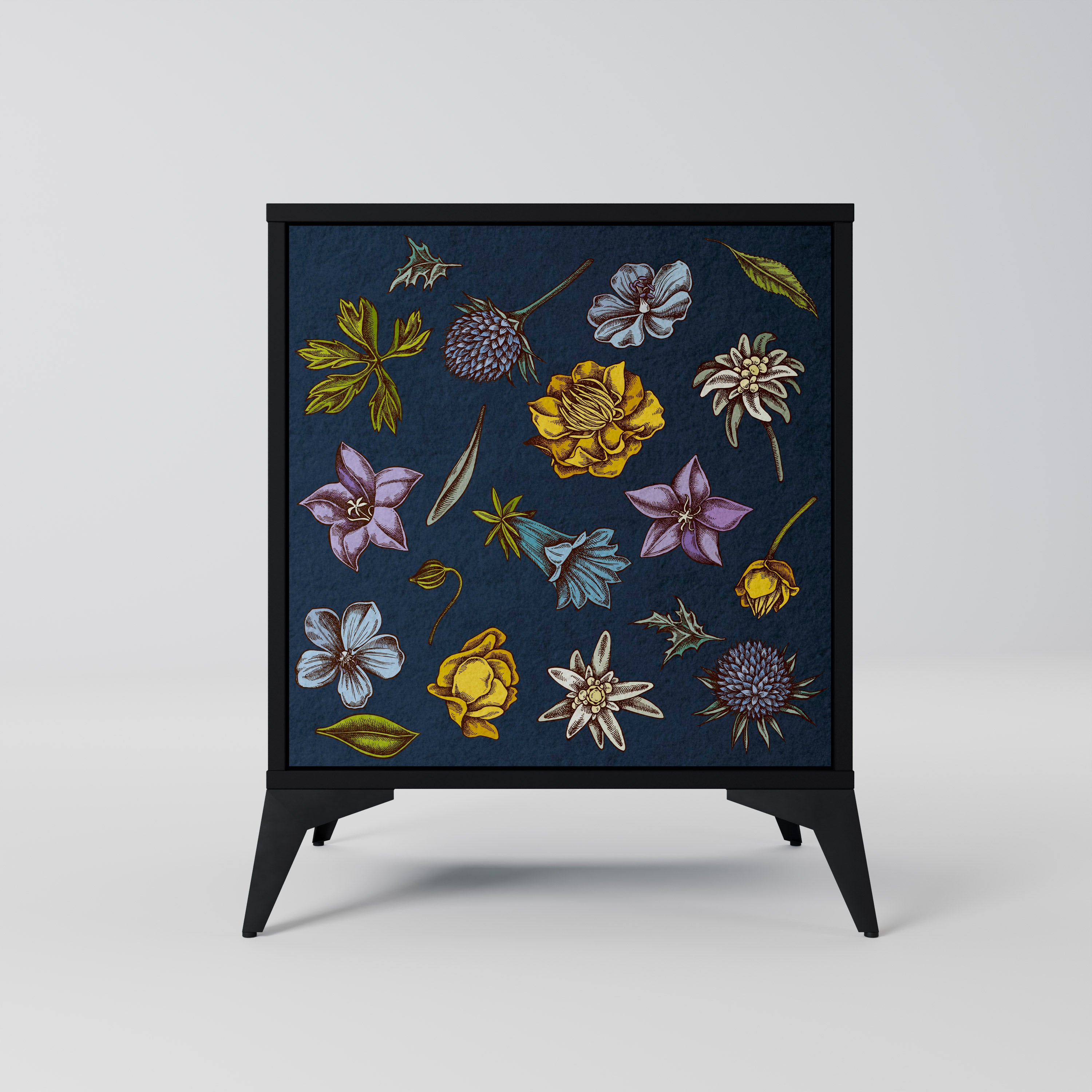 FLOWERS ON NAVY BLUE Komoda 1-drzwiowa korpus Czarny