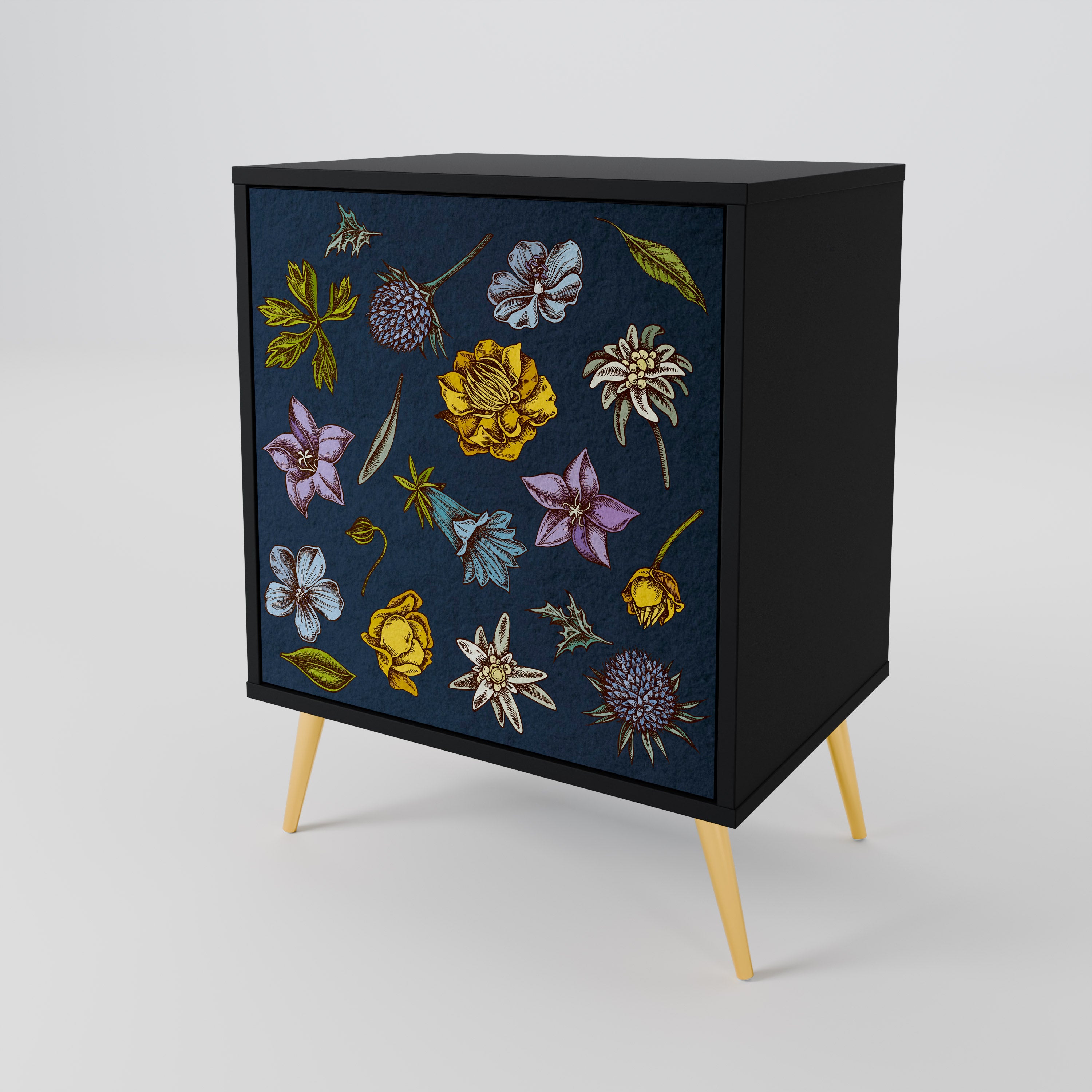 FLOWERS ON NAVY BLUE Komoda 1-drzwiowa korpus Czarny