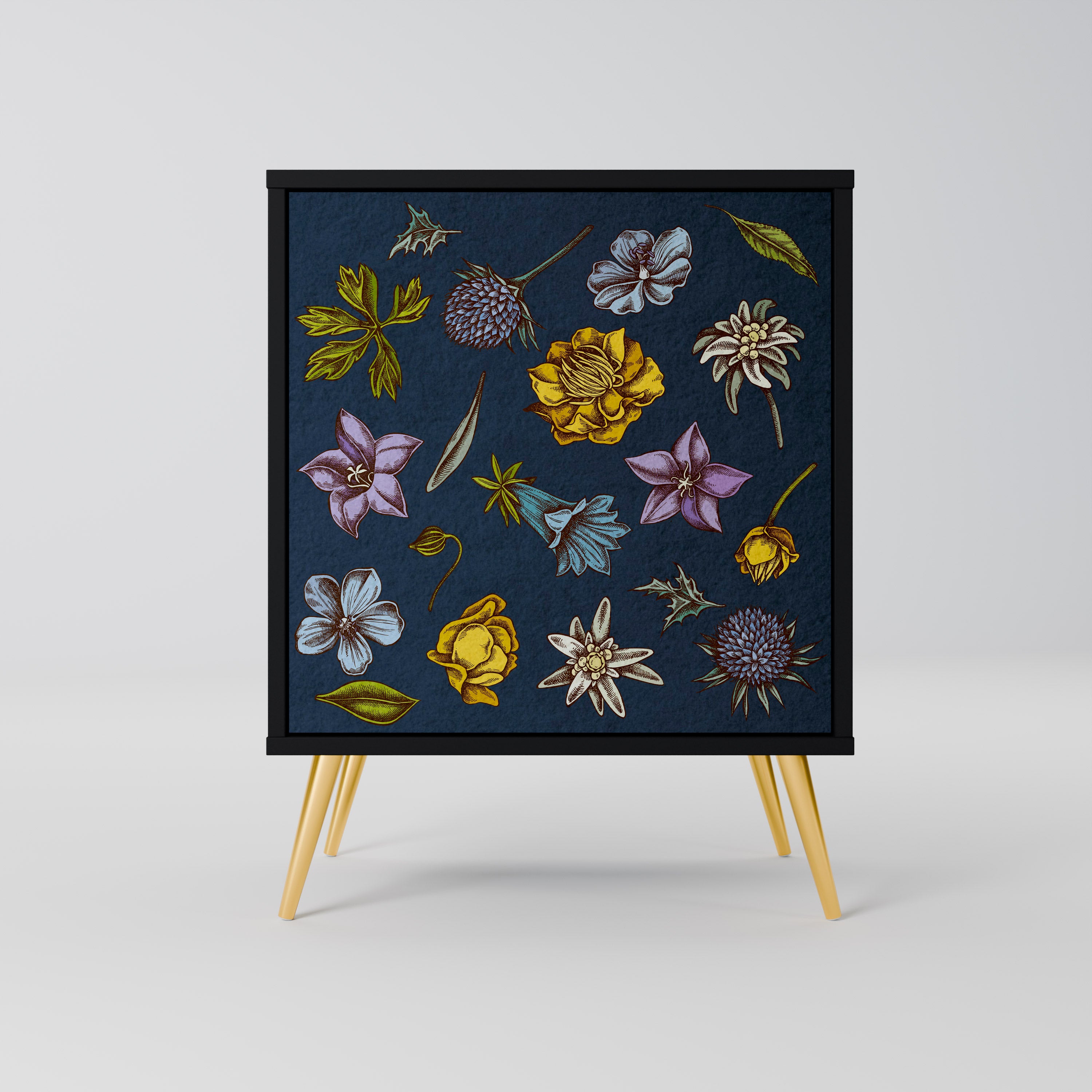 FLOWERS ON NAVY BLUE Komoda 1-drzwiowa korpus Czarny