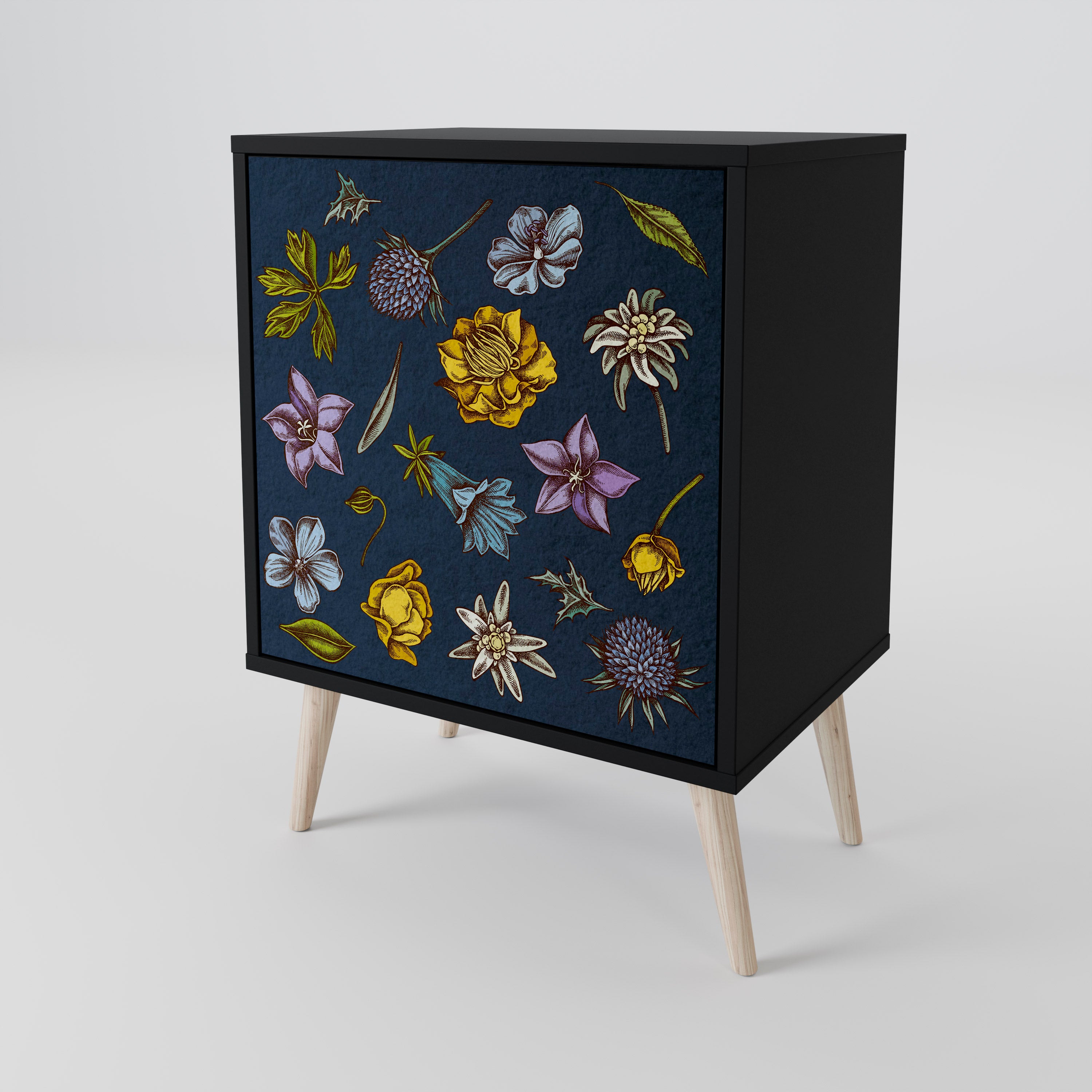 FLOWERS ON NAVY BLUE Komoda 1-drzwiowa korpus Czarny