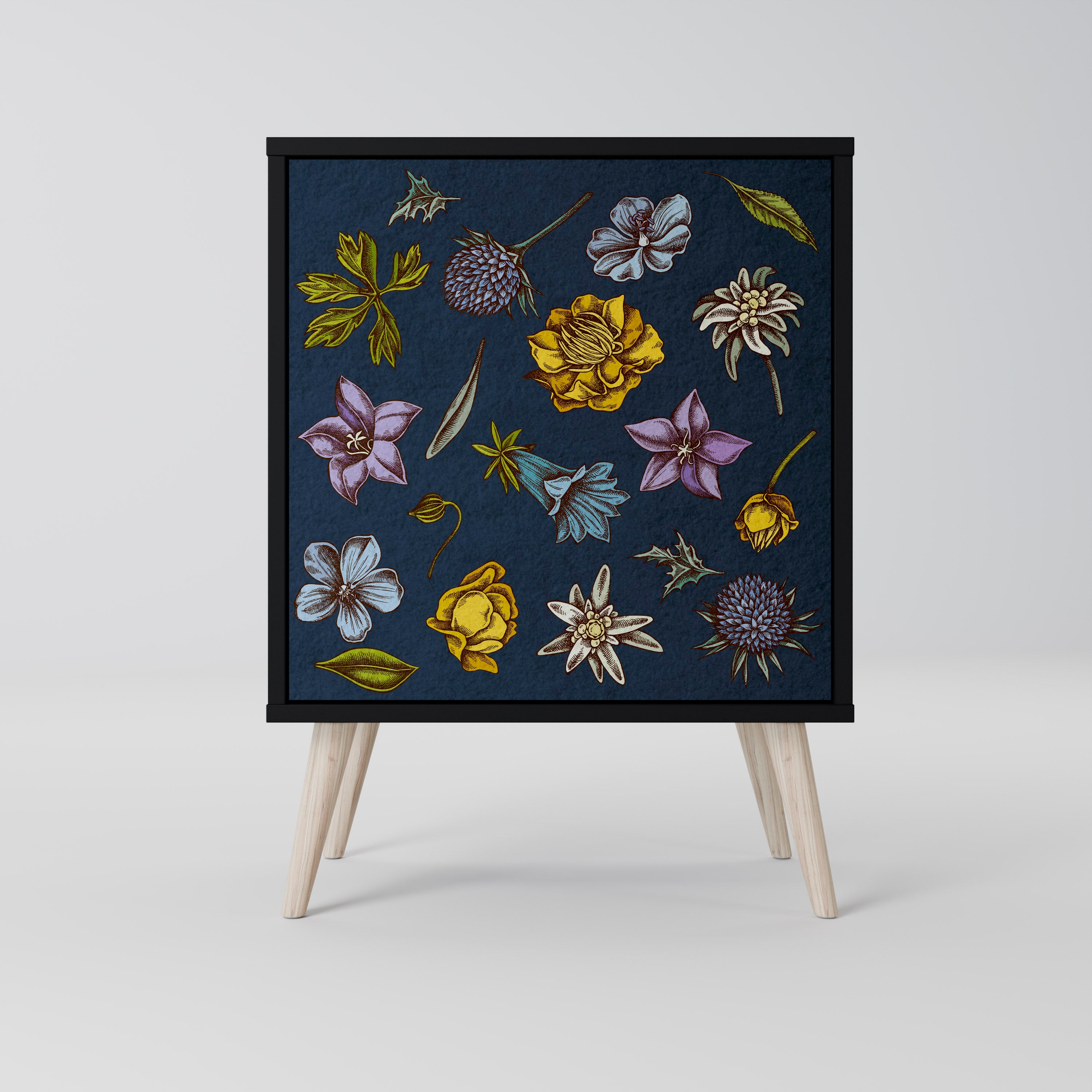 FLOWERS ON NAVY BLUE Komoda 1-drzwiowa korpus Czarny