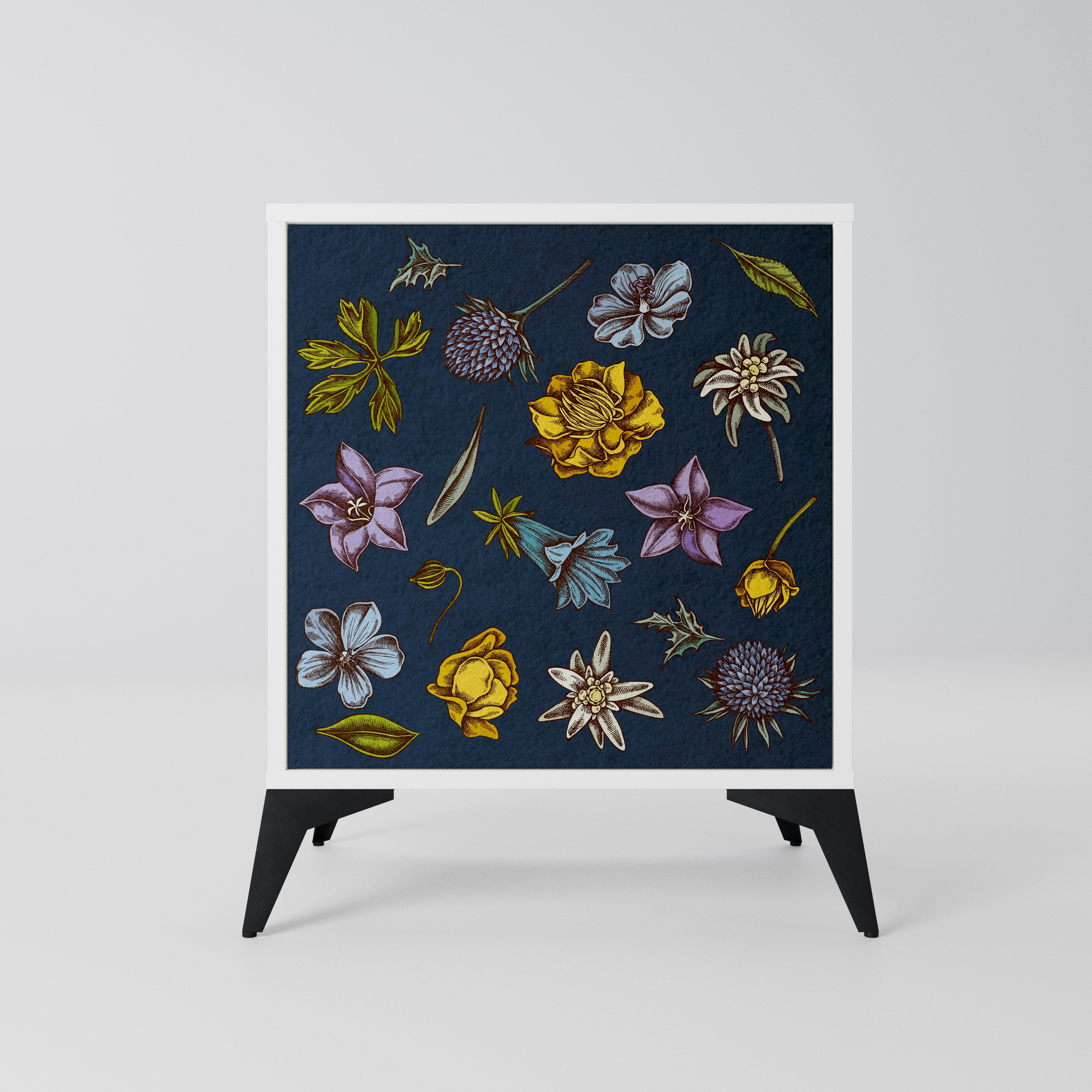 FLOWERS ON NAVY BLUE Komoda 1-drzwiowa korpus Biały