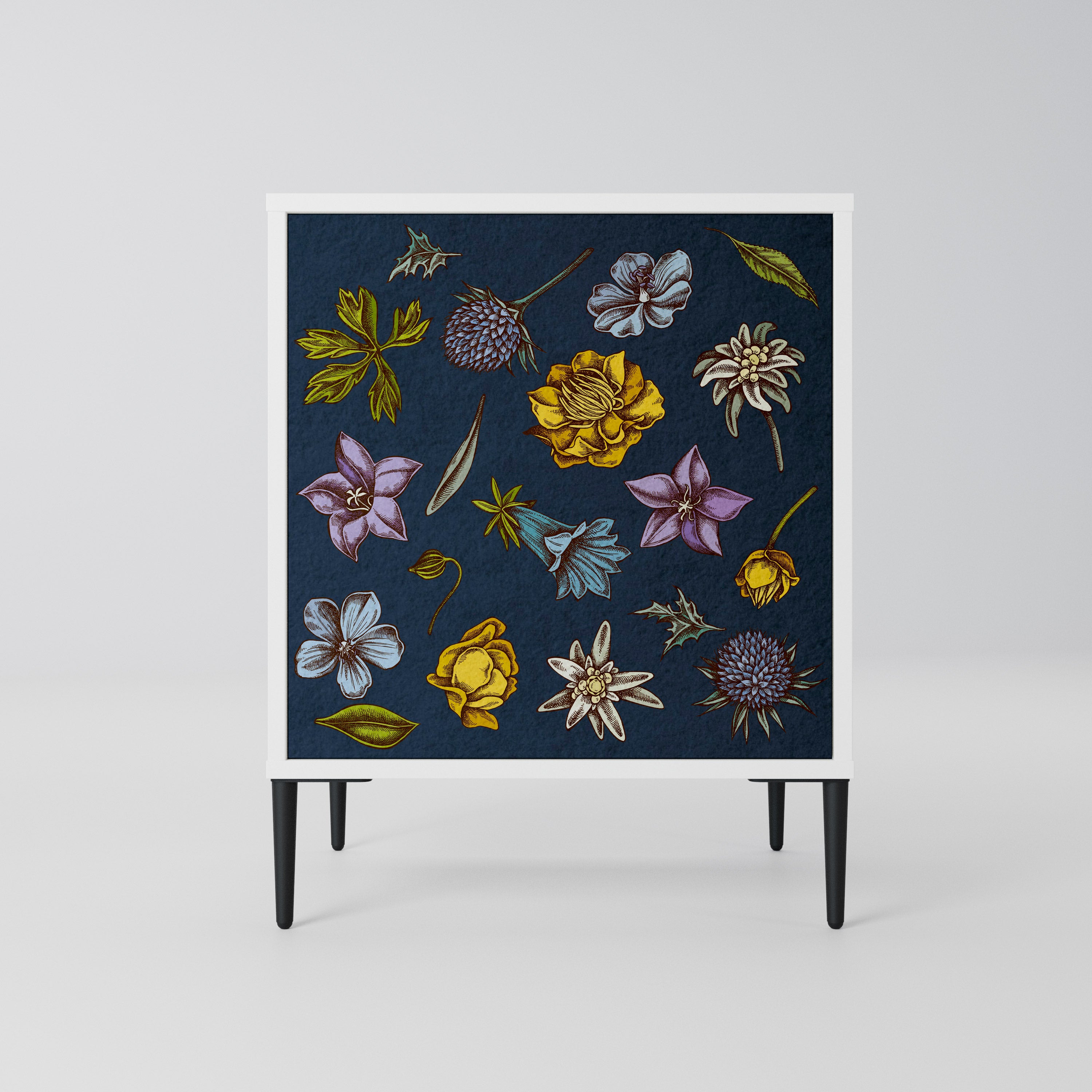 FLOWERS ON NAVY BLUE Komoda 1-drzwiowa korpus Biały