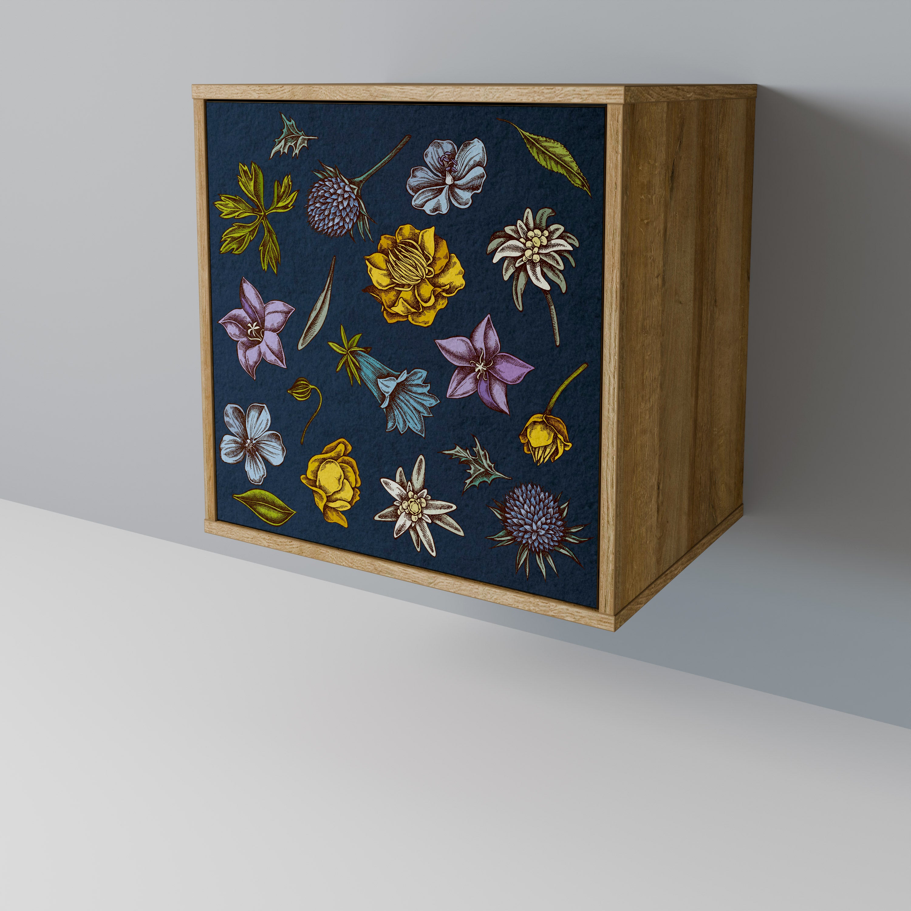 FLOWERS ON NAVY BLUE Komoda 1-drzwiowa korpus Dąb Riva