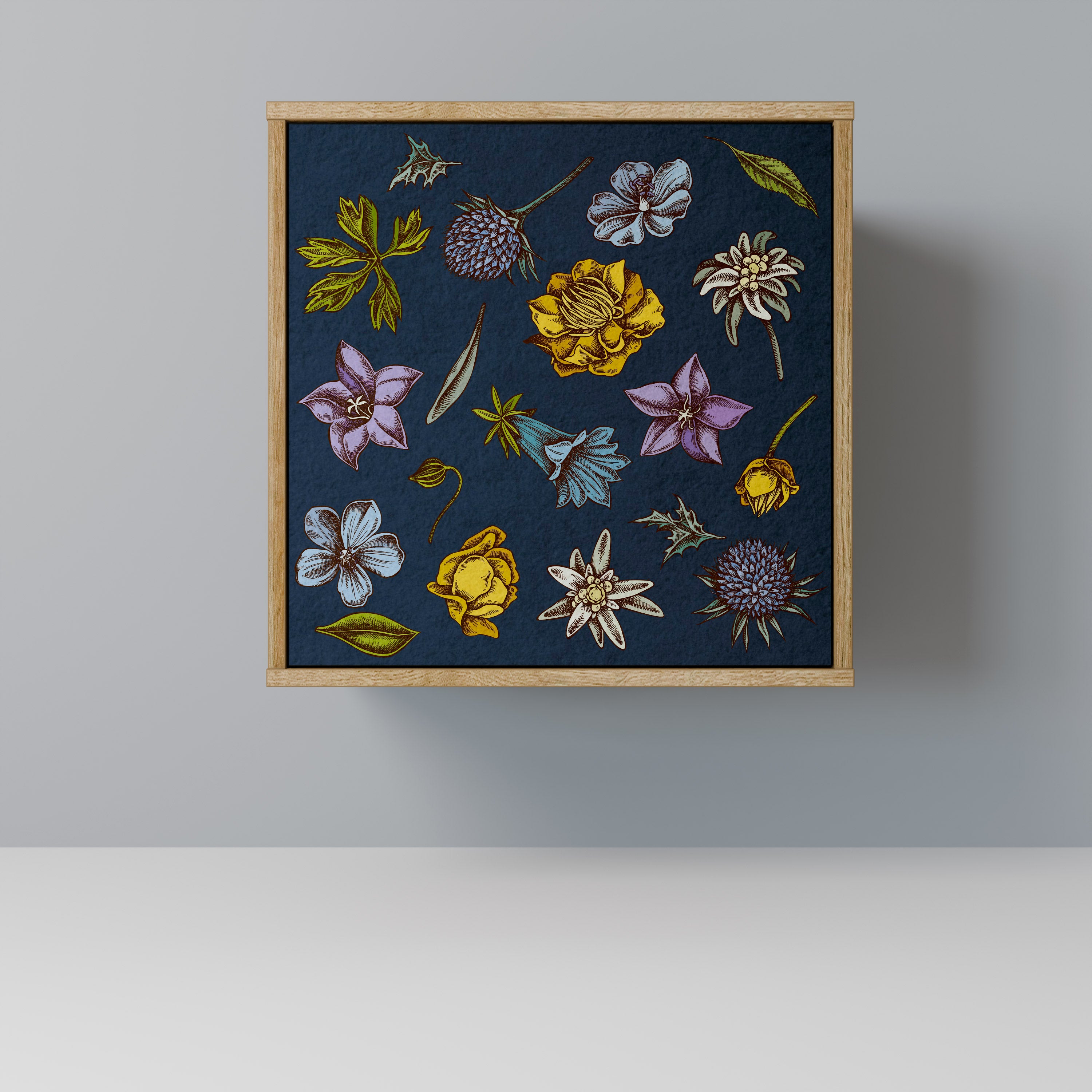 FLOWERS ON NAVY BLUE Komoda 1-drzwiowa korpus Dąb Riva