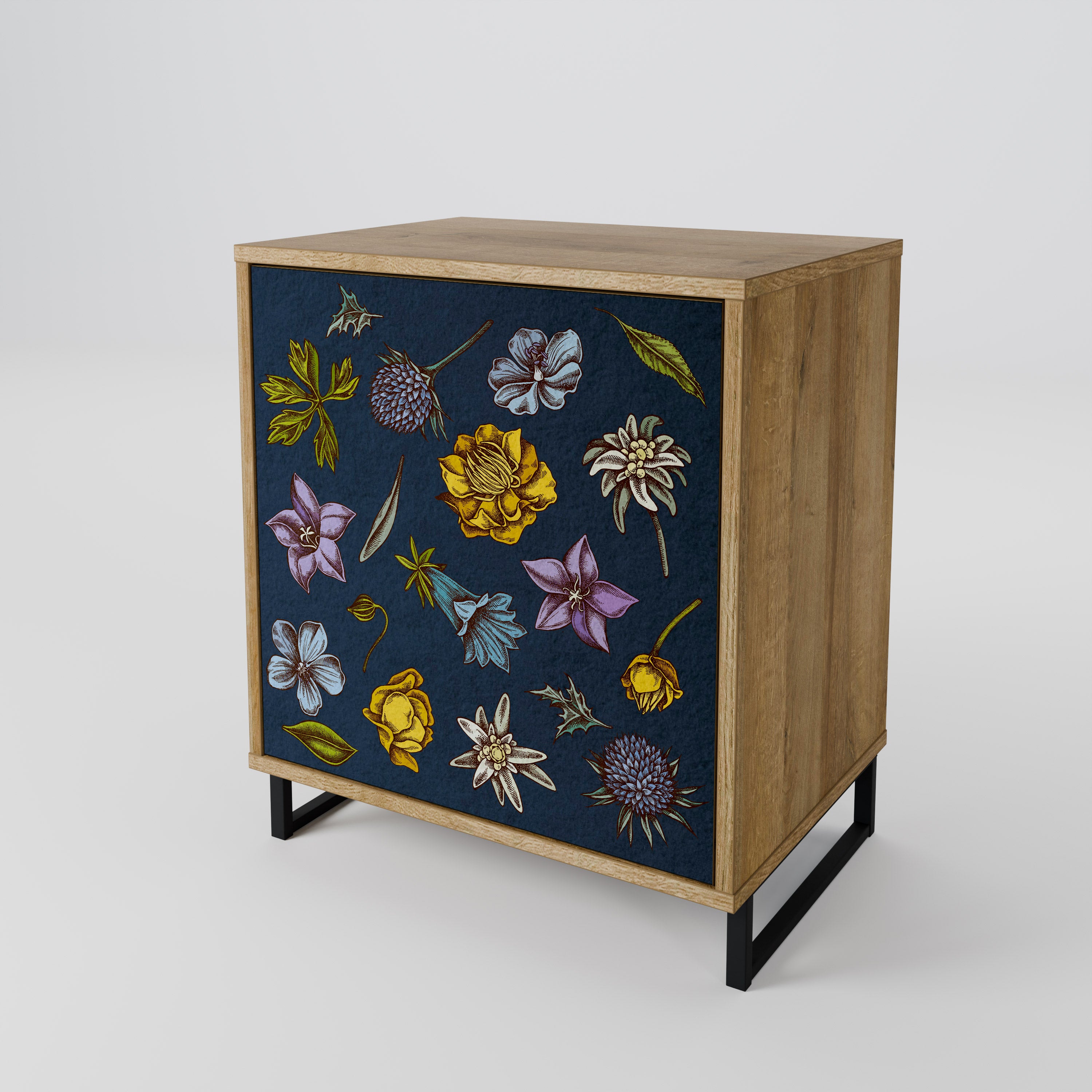 FLOWERS ON NAVY BLUE Komoda 1-drzwiowa korpus Dąb Riva