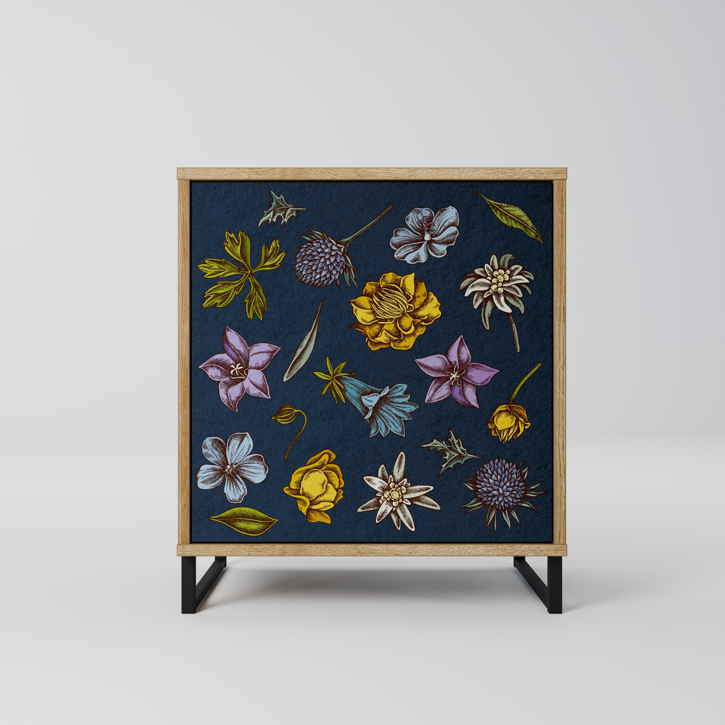 FLOWERS ON NAVY BLUE Komoda 1-drzwiowa korpus Dąb Riva