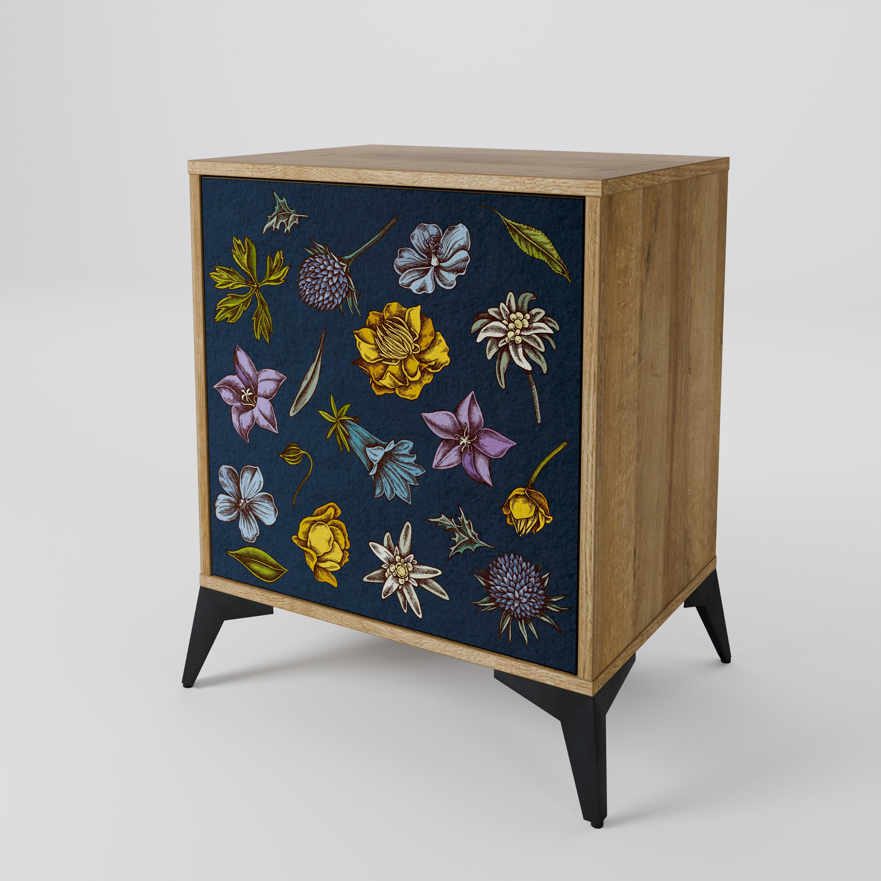 FLOWERS ON NAVY BLUE Komoda 1-drzwiowa korpus Dąb Riva