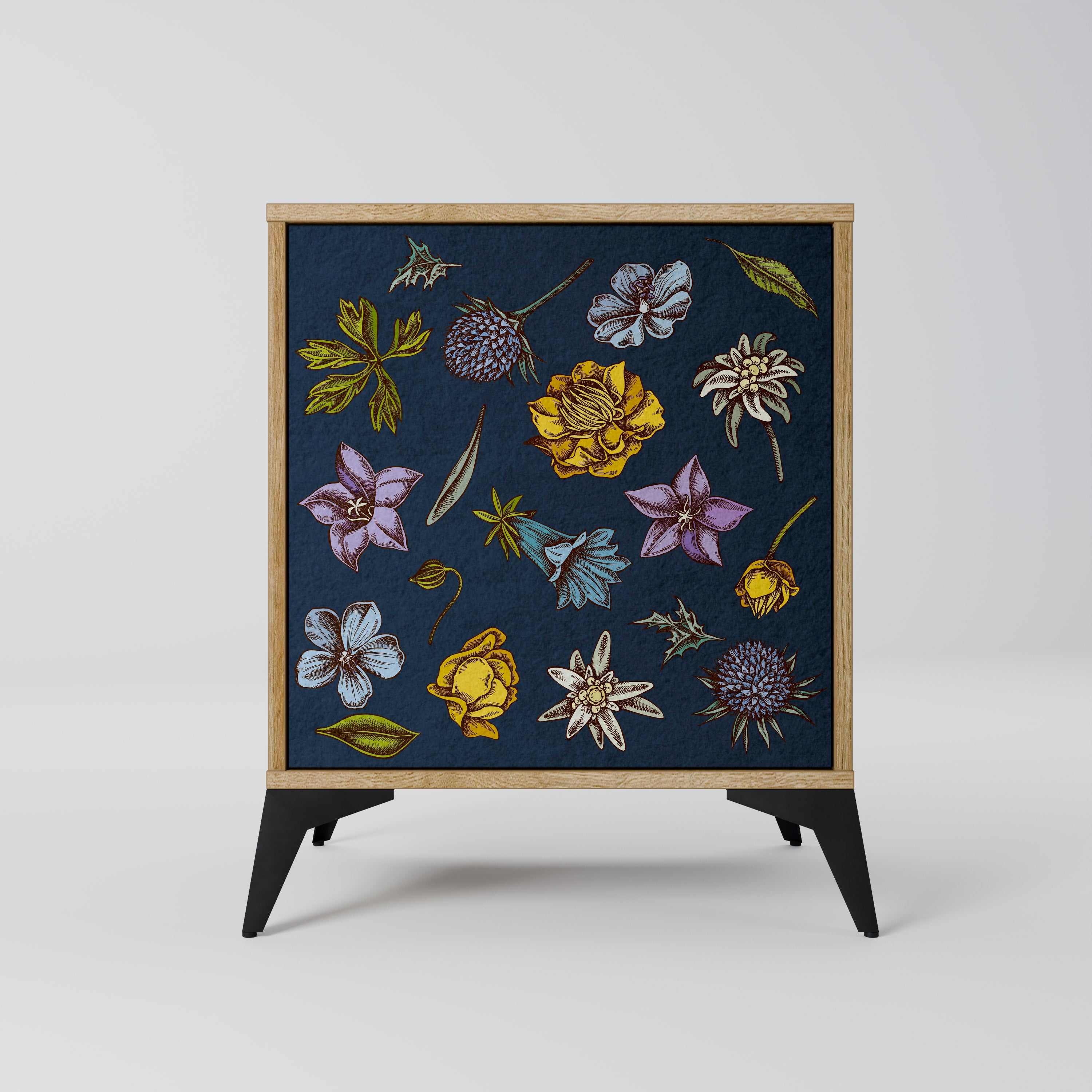 FLOWERS ON NAVY BLUE Komoda 1-drzwiowa korpus Dąb Riva