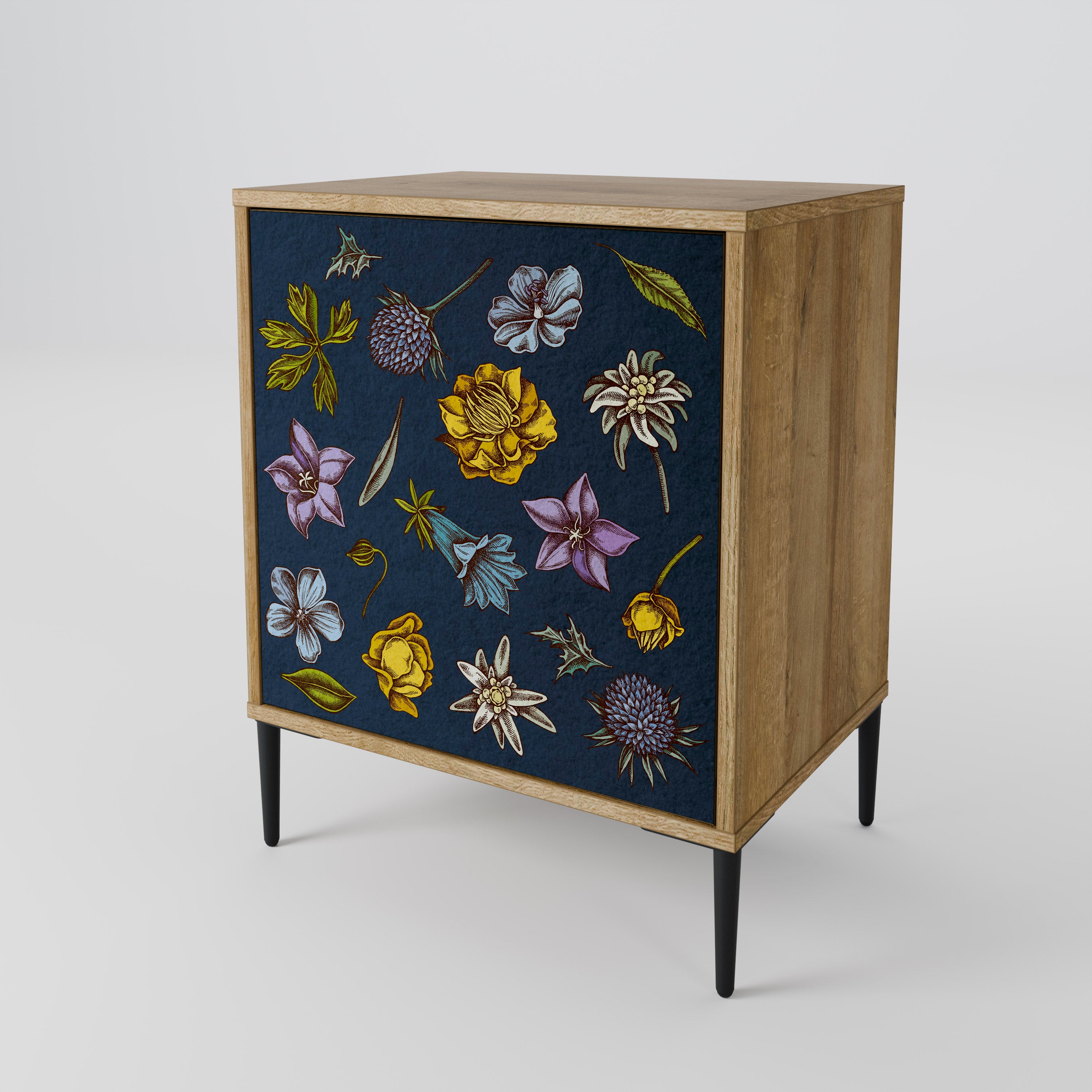FLOWERS ON NAVY BLUE Komoda 1-drzwiowa korpus Dąb Riva