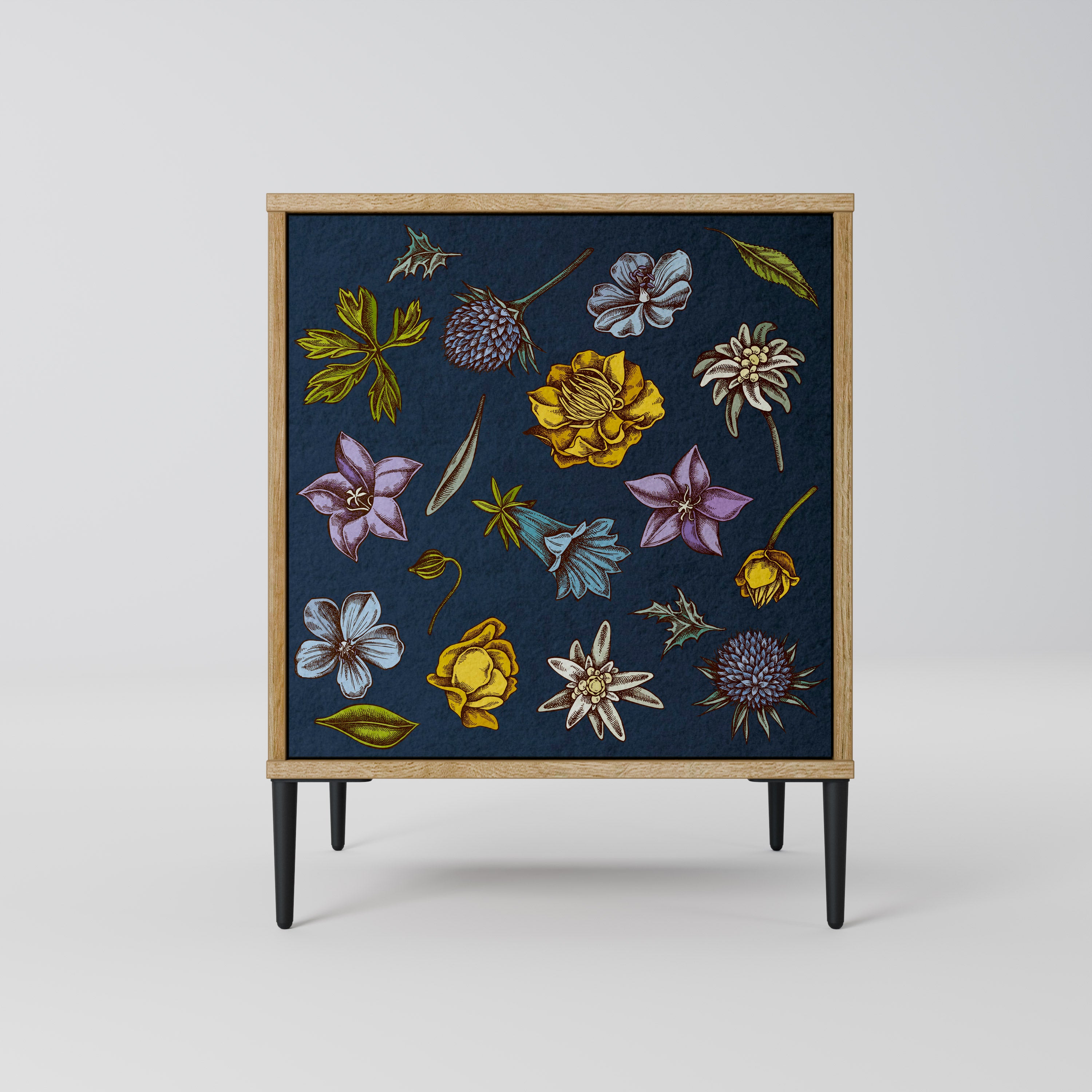 FLOWERS ON NAVY BLUE Komoda 1-drzwiowa korpus Dąb Riva