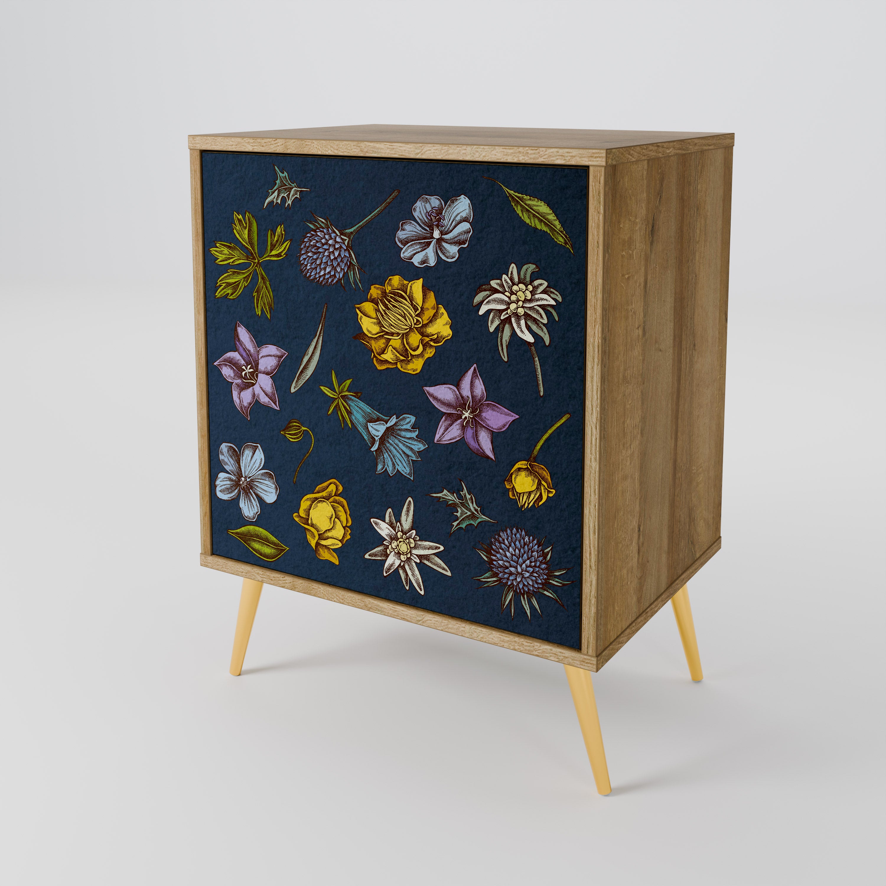 FLOWERS ON NAVY BLUE Komoda 1-drzwiowa korpus Dąb Riva