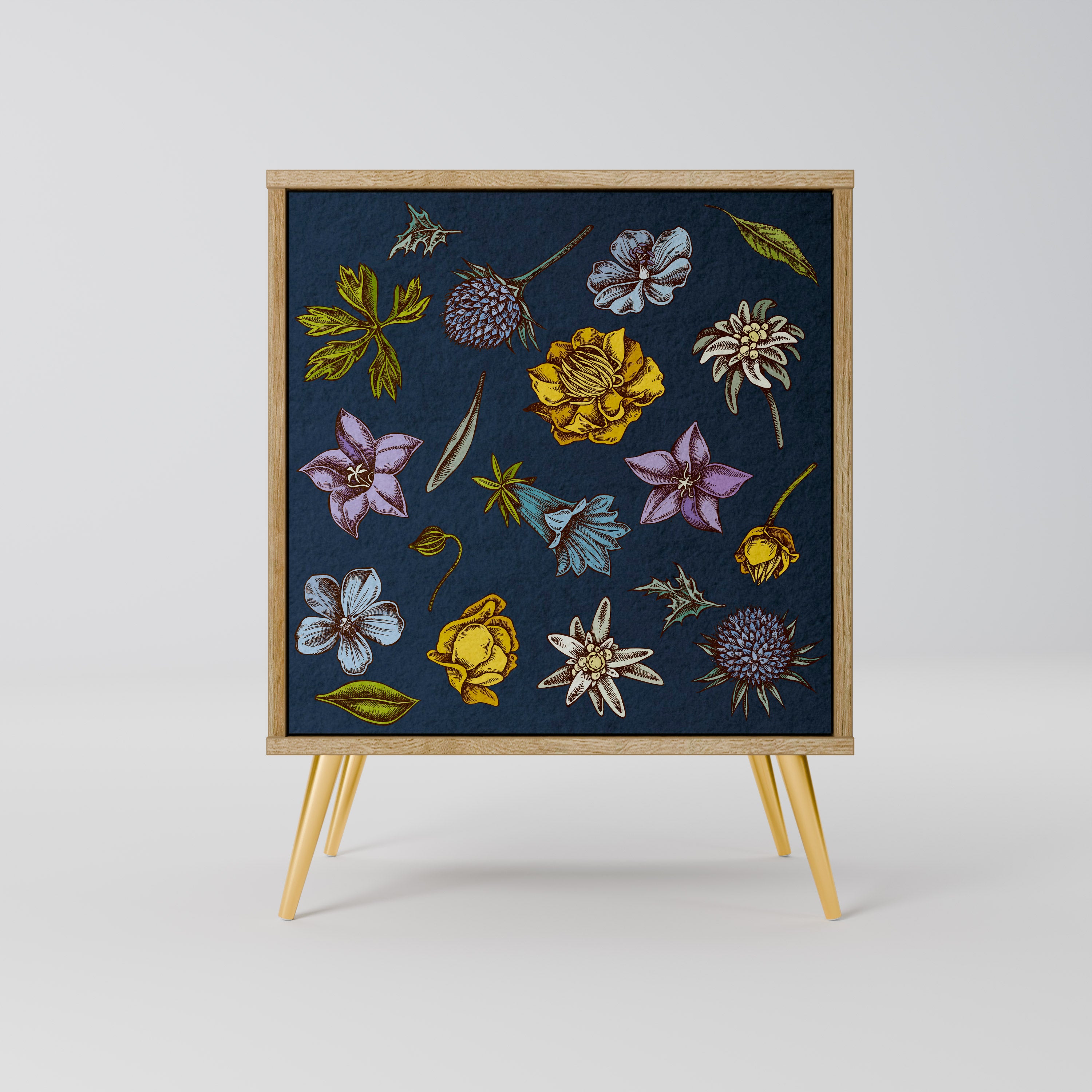 FLOWERS ON NAVY BLUE Komoda 1-drzwiowa korpus Dąb Riva