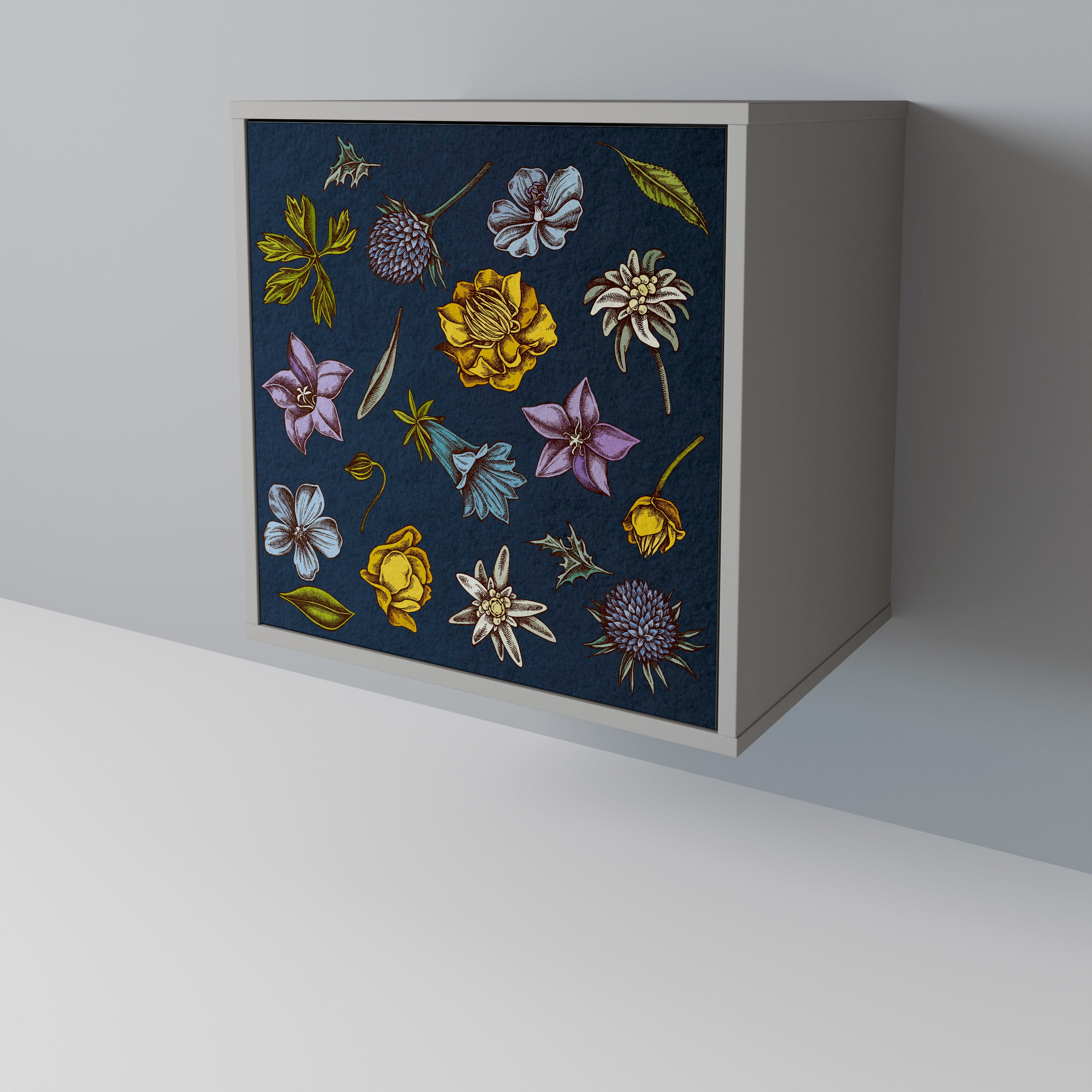FLOWERS ON NAVY BLUE Komoda 1-drzwiowa korpus Szary