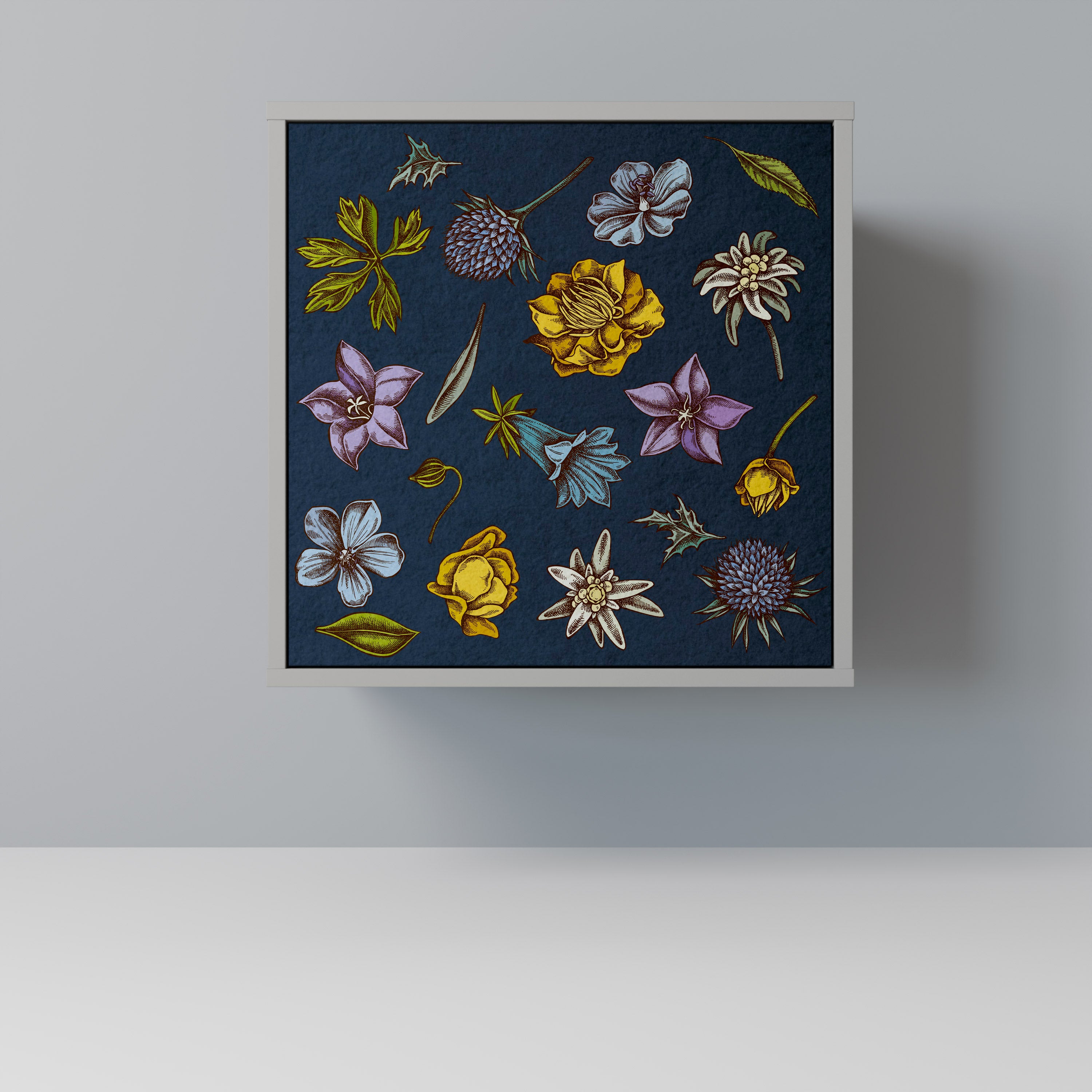 FLOWERS ON NAVY BLUE Komoda 1-drzwiowa korpus Szary