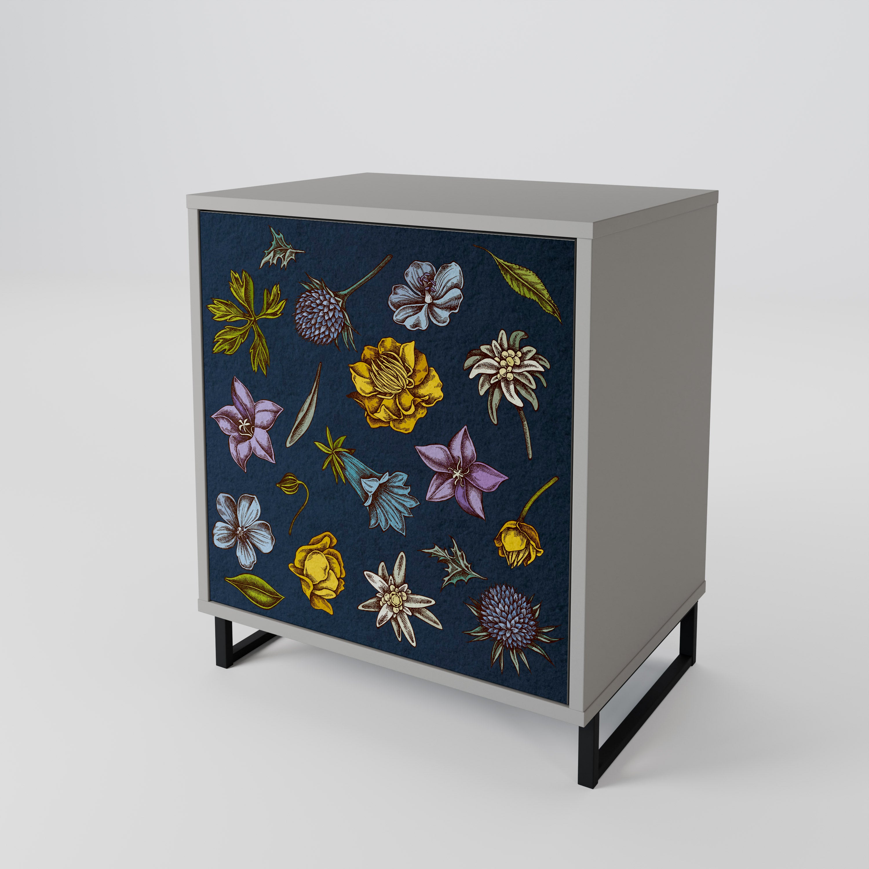 FLOWERS ON NAVY BLUE Komoda 1-drzwiowa korpus Szary