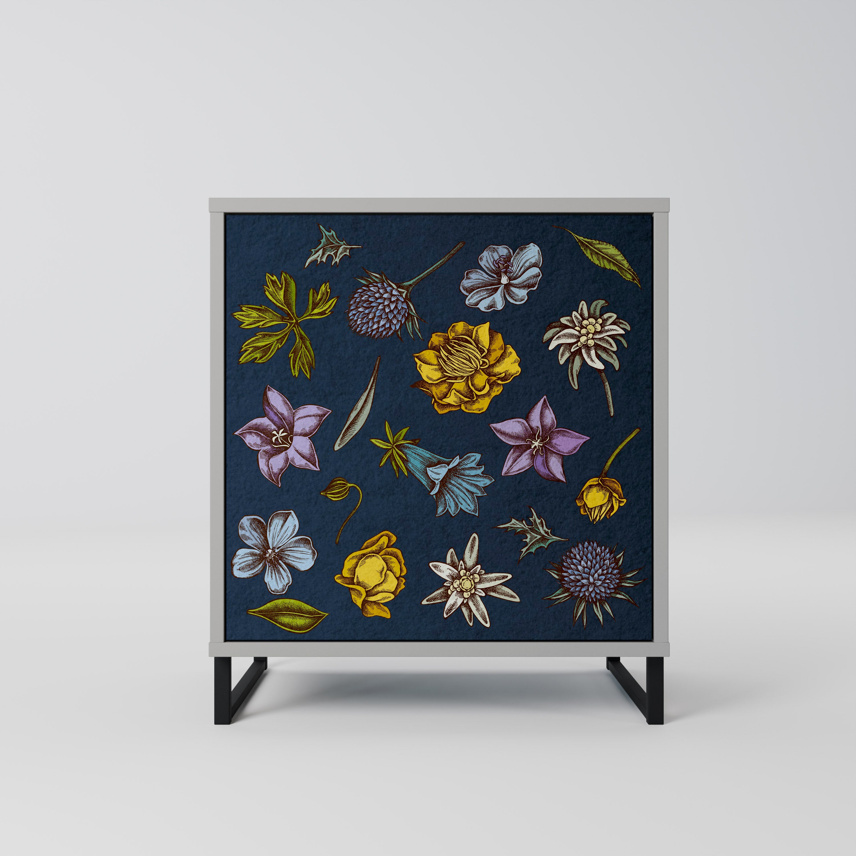 FLOWERS ON NAVY BLUE Komoda 1-drzwiowa korpus Szary