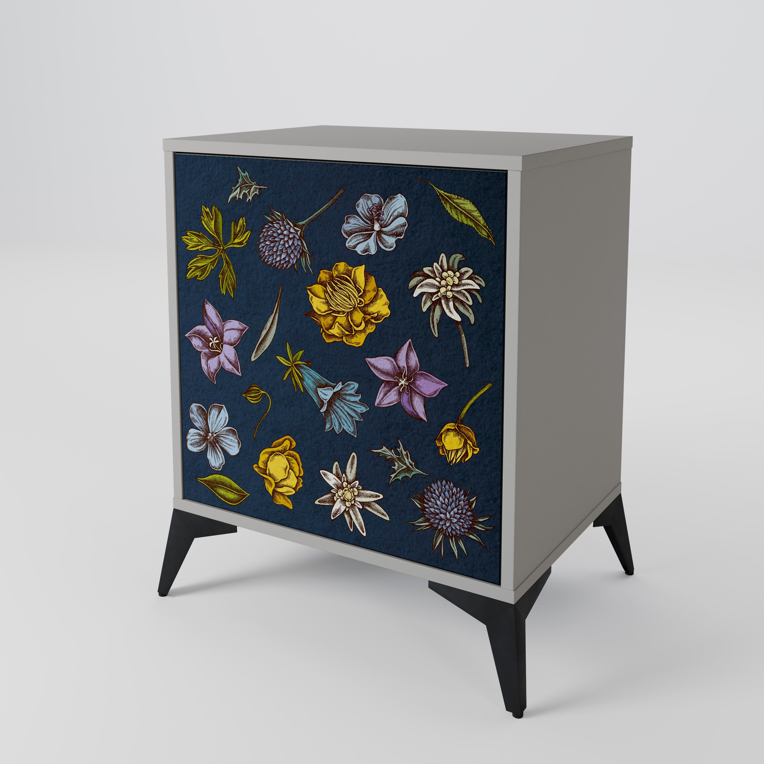 FLOWERS ON NAVY BLUE Komoda 1-drzwiowa korpus Szary