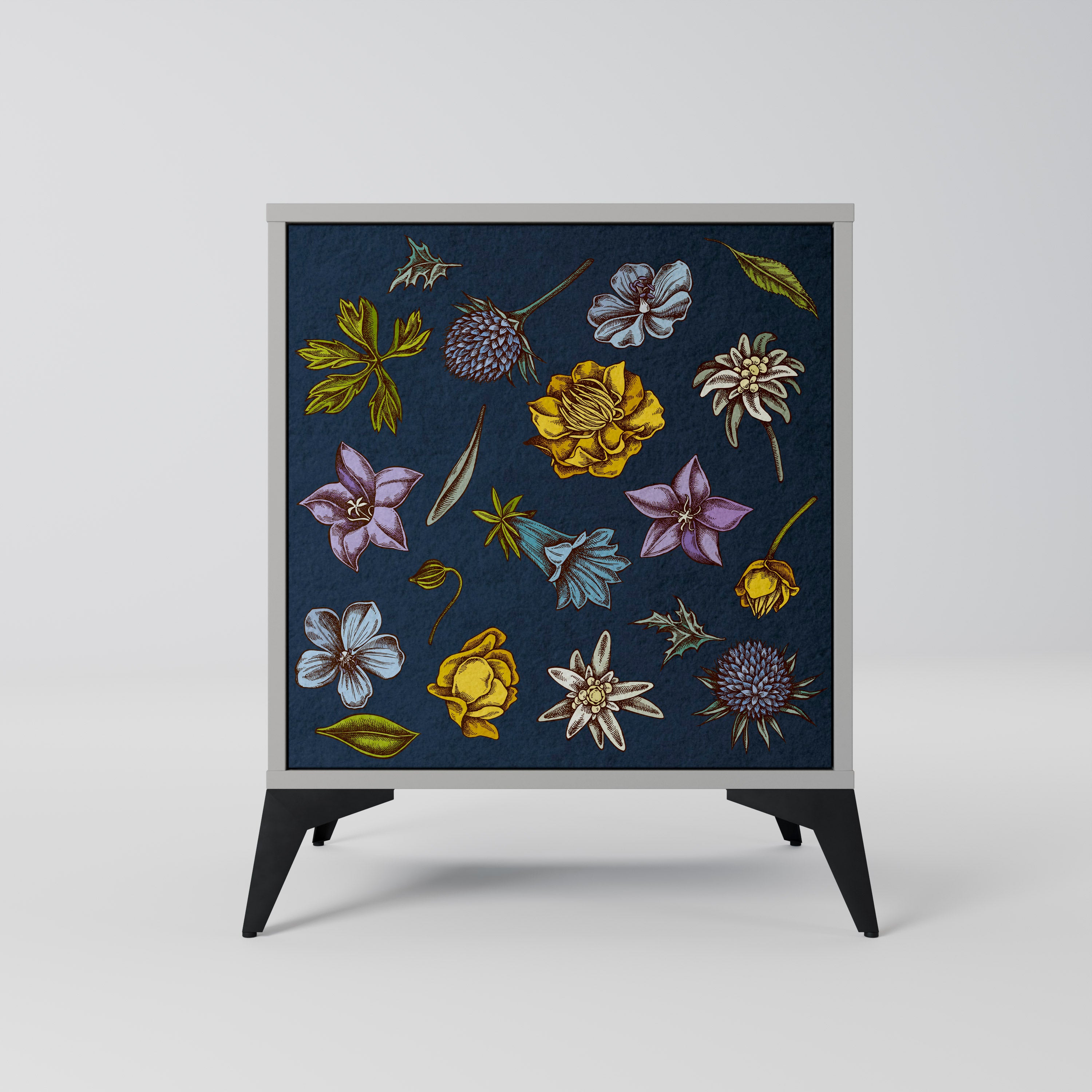 FLOWERS ON NAVY BLUE Komoda 1-drzwiowa korpus Szary