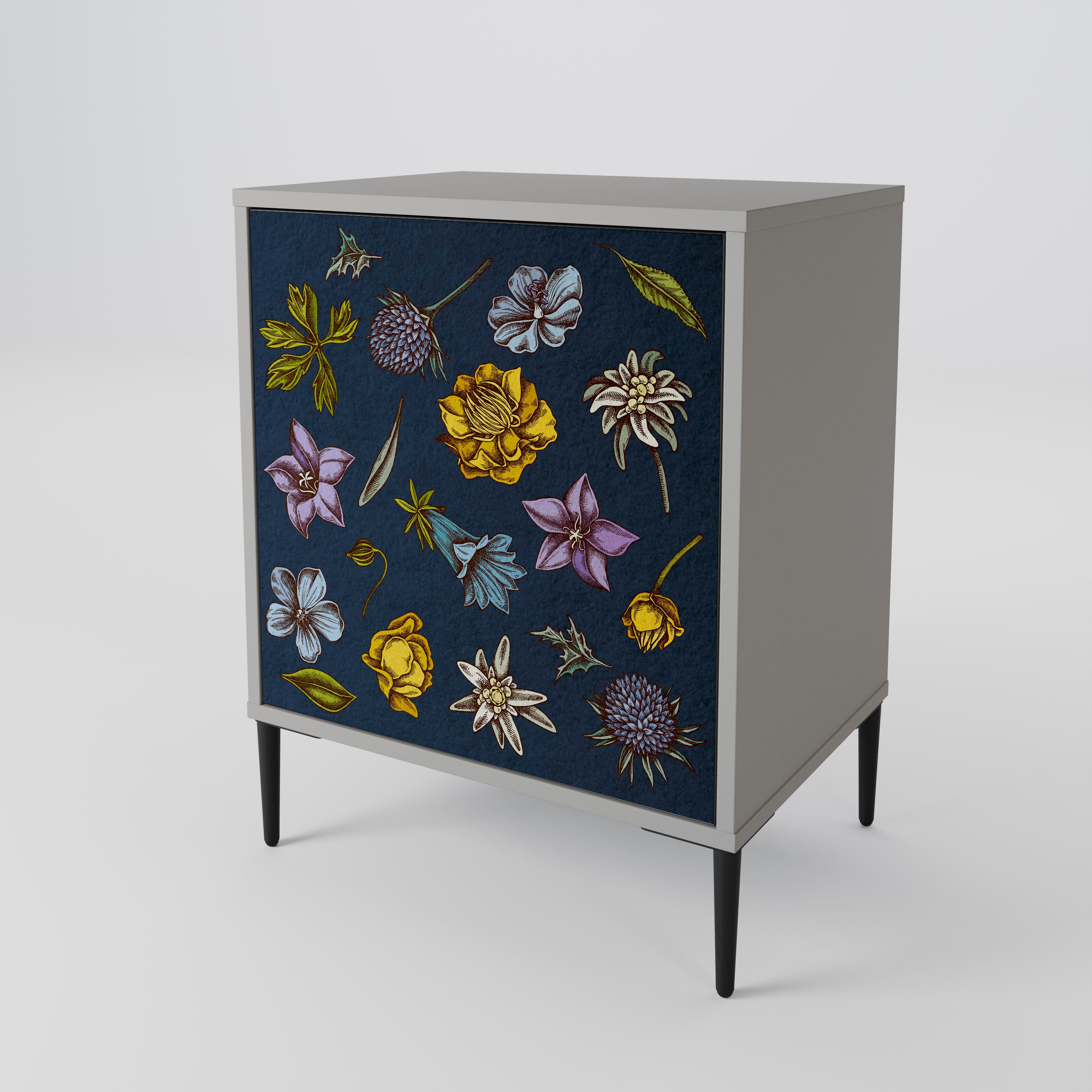 FLOWERS ON NAVY BLUE Komoda 1-drzwiowa korpus Szary