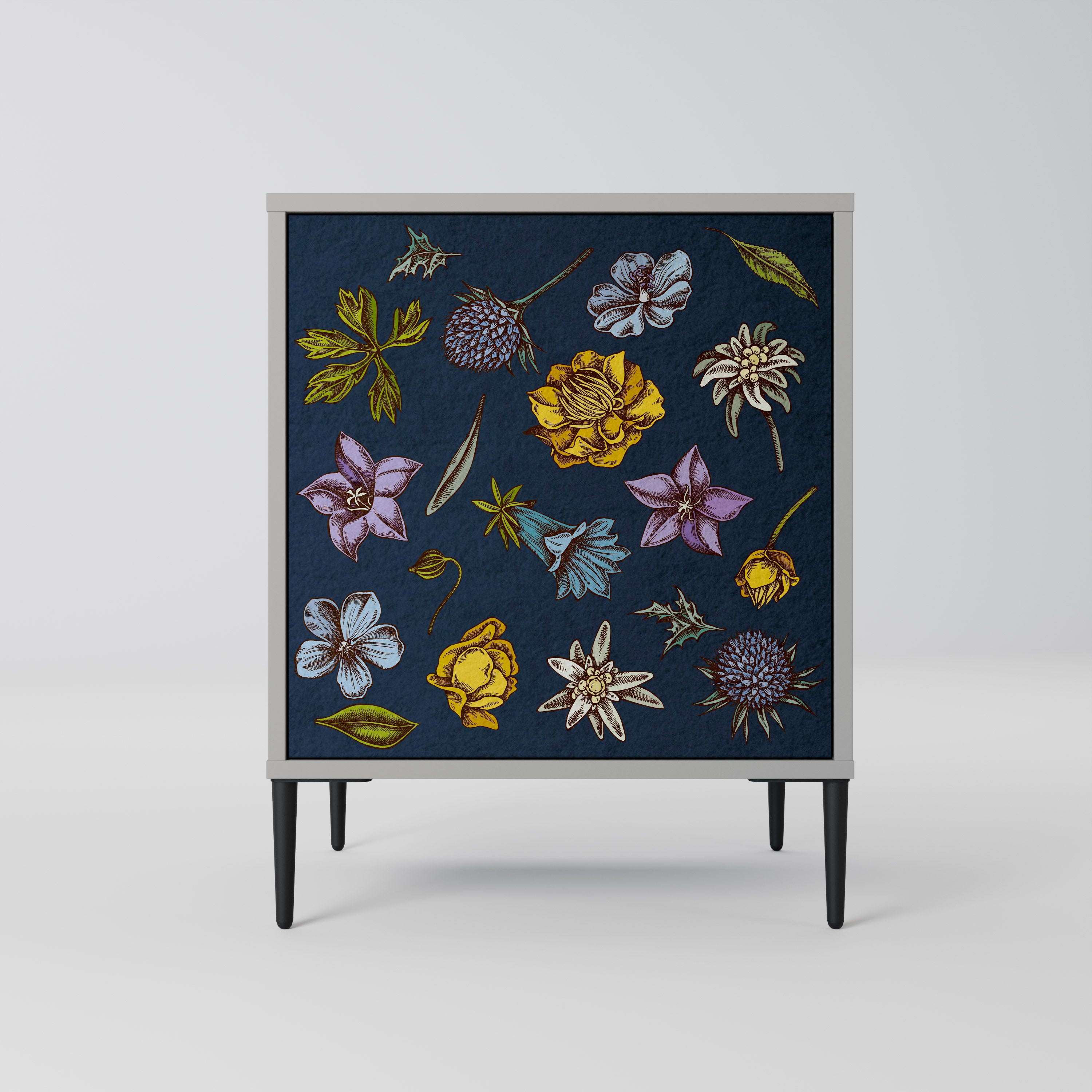 FLOWERS ON NAVY BLUE Komoda 1-drzwiowa korpus Szary