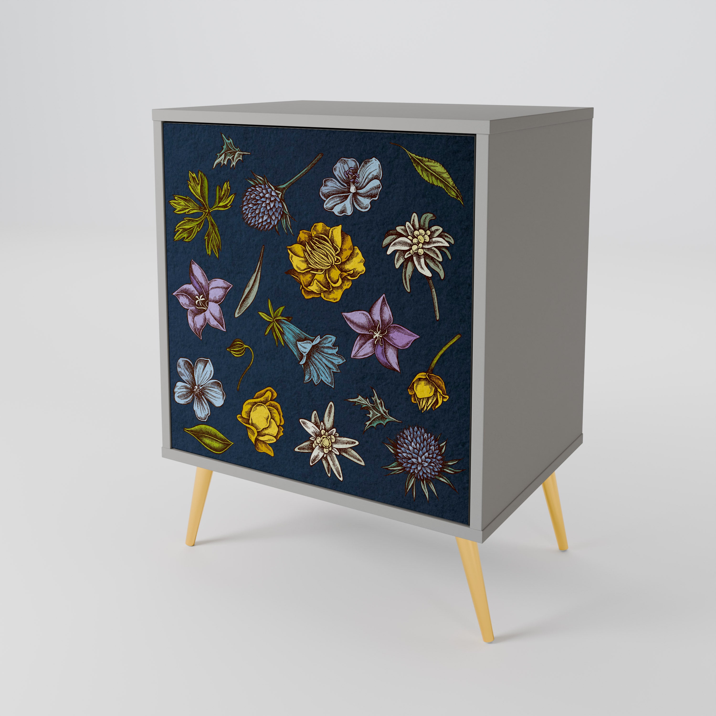 FLOWERS ON NAVY BLUE Komoda 1-drzwiowa korpus Szary