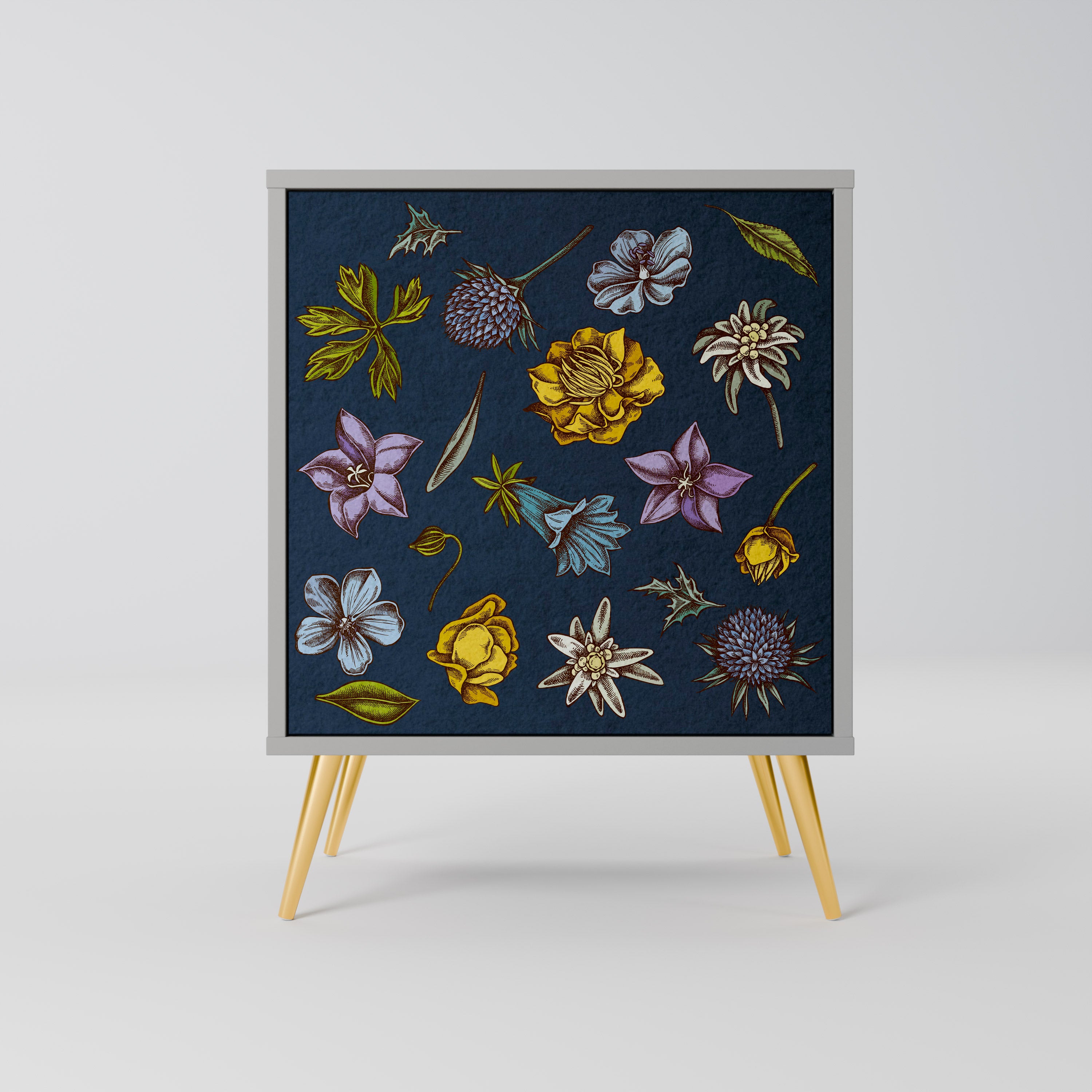 FLOWERS ON NAVY BLUE Komoda 1-drzwiowa korpus Szary