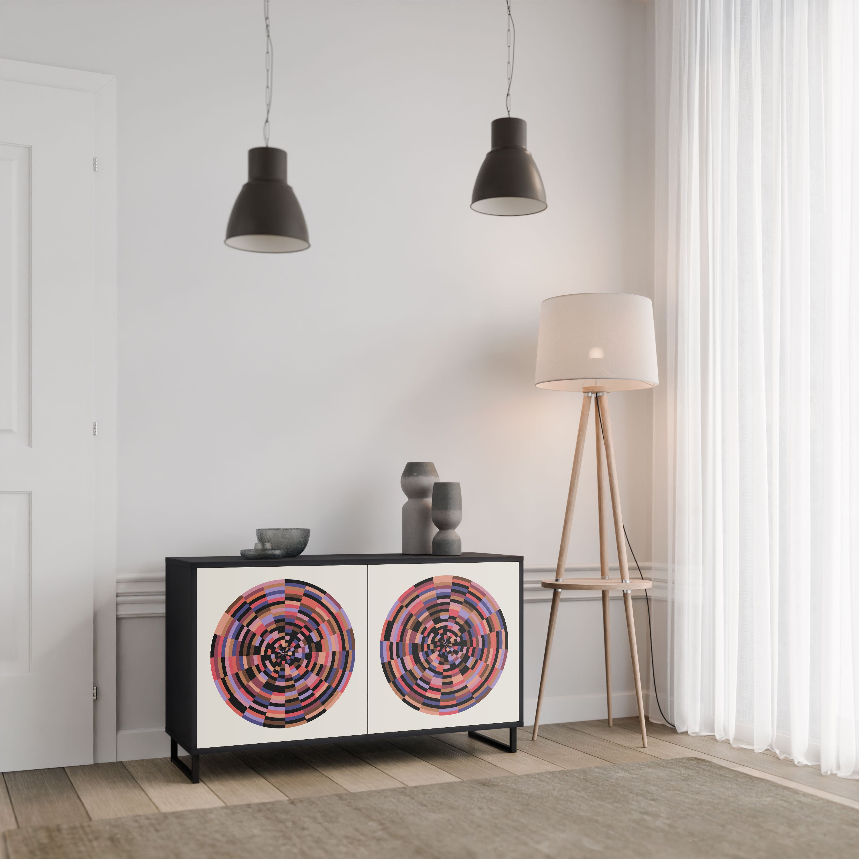 BROWN CIRCLES Komoda 2-drzwiowa korpus Czarny