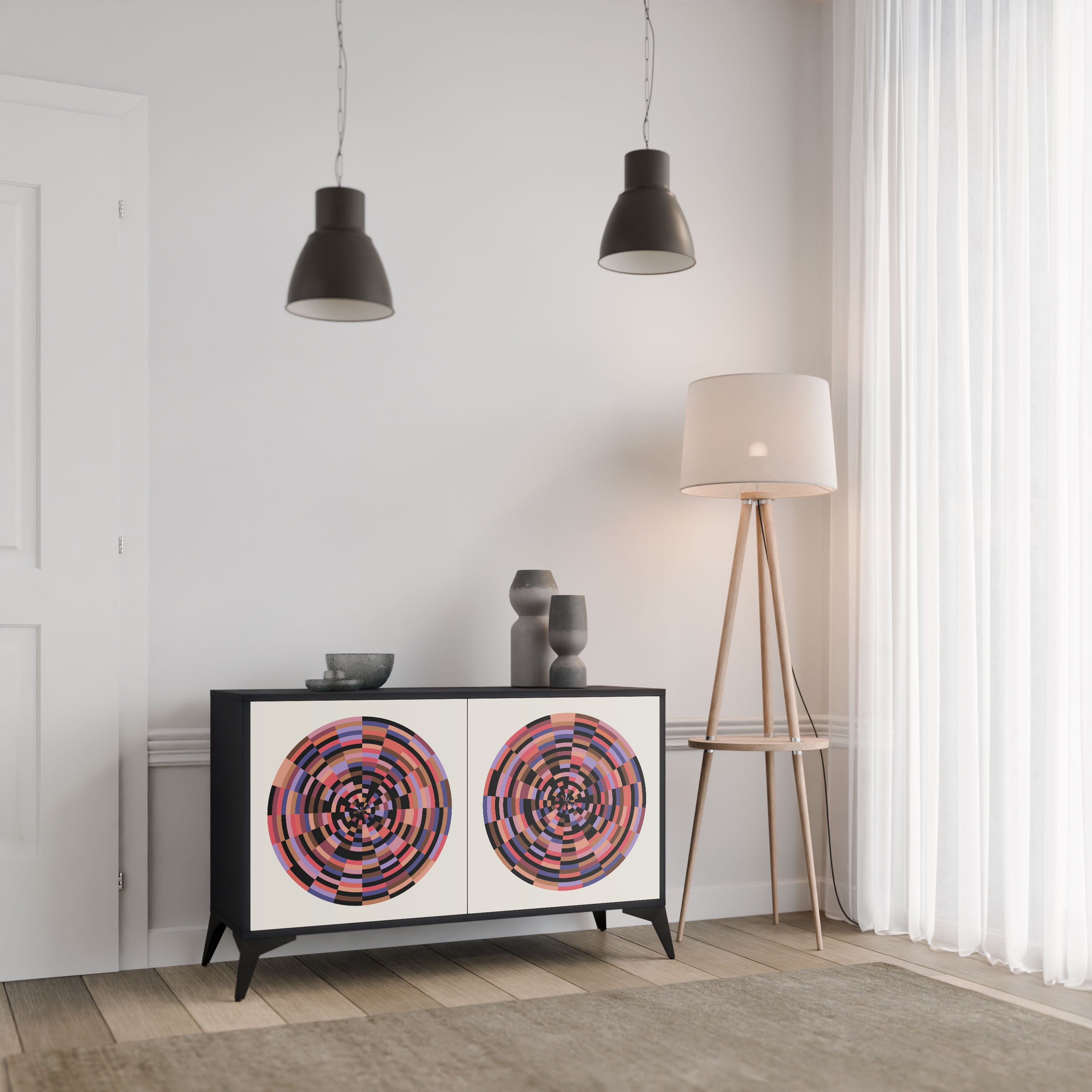 BROWN CIRCLES Komoda 2-drzwiowa korpus Czarny
