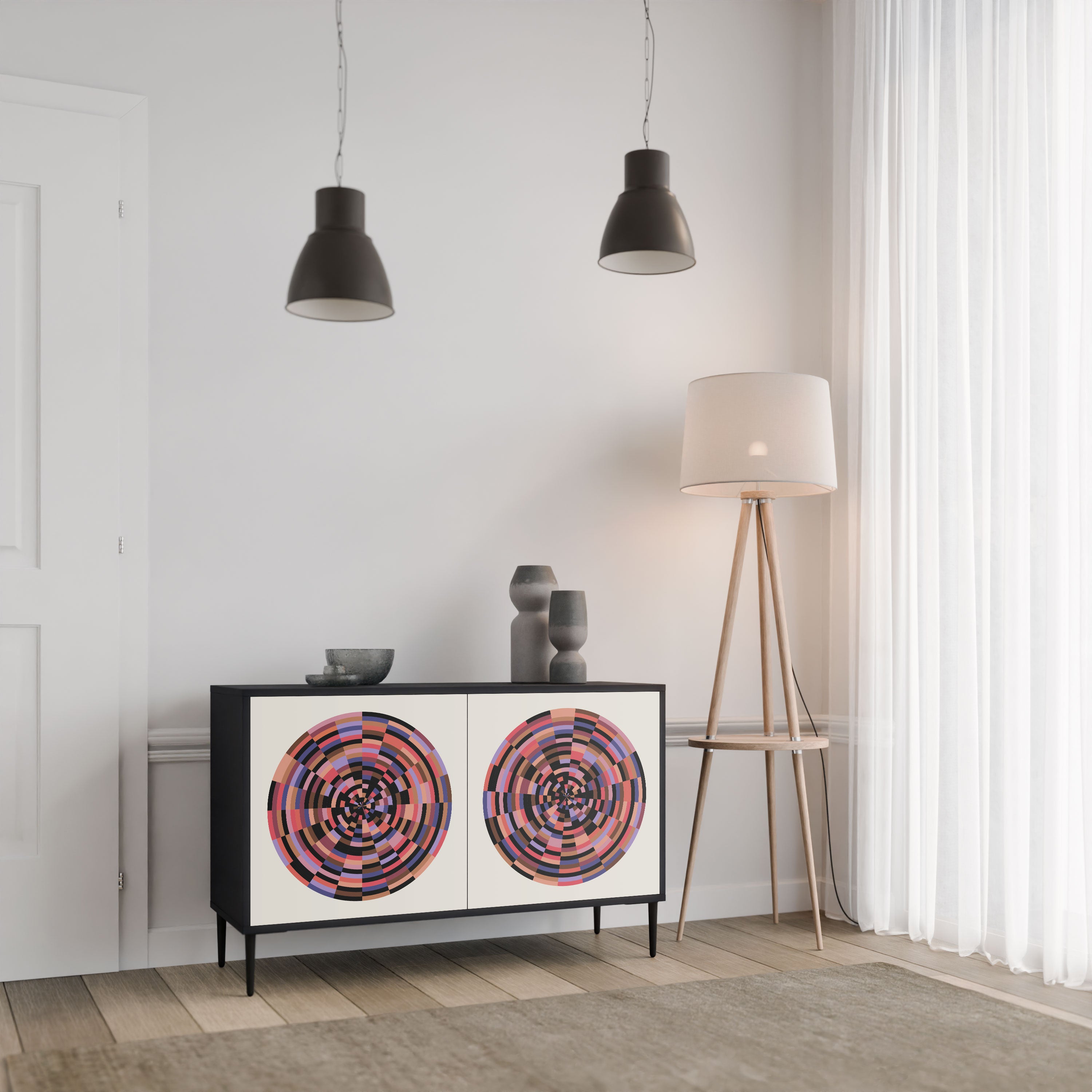 BROWN CIRCLES Komoda 2-drzwiowa korpus Czarny