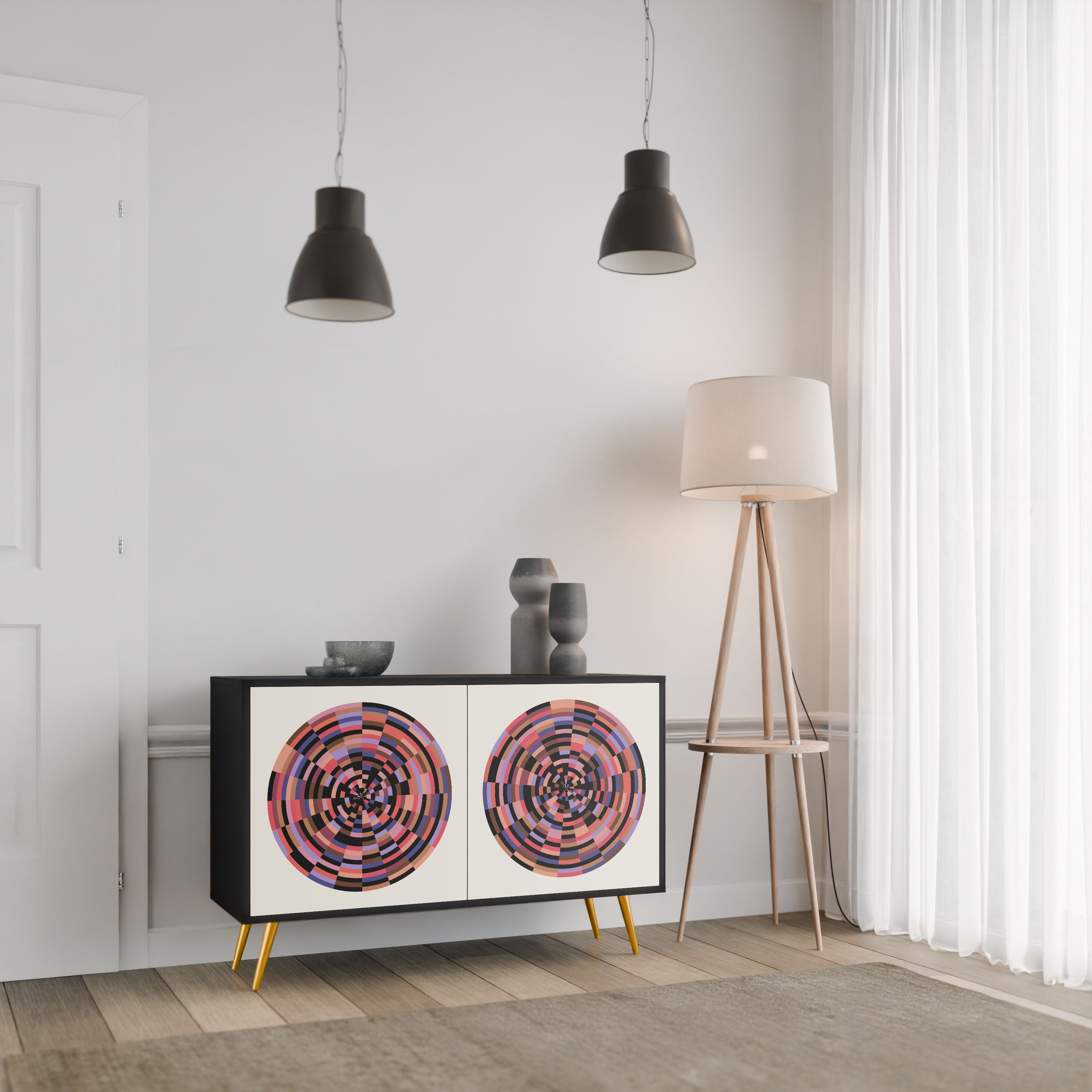 BROWN CIRCLES Komoda 2-drzwiowa korpus Czarny