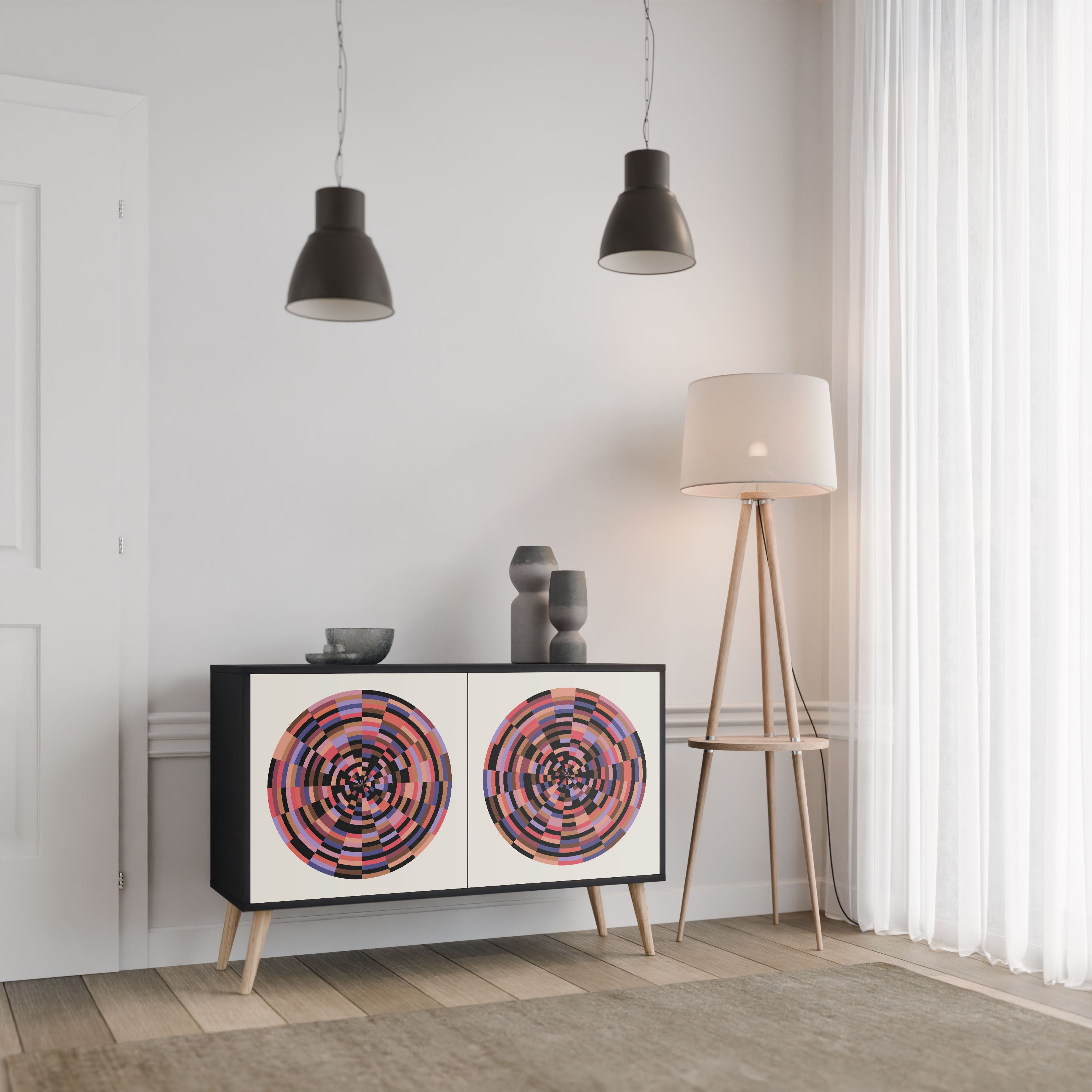 BROWN CIRCLES Komoda 2-drzwiowa korpus Czarny