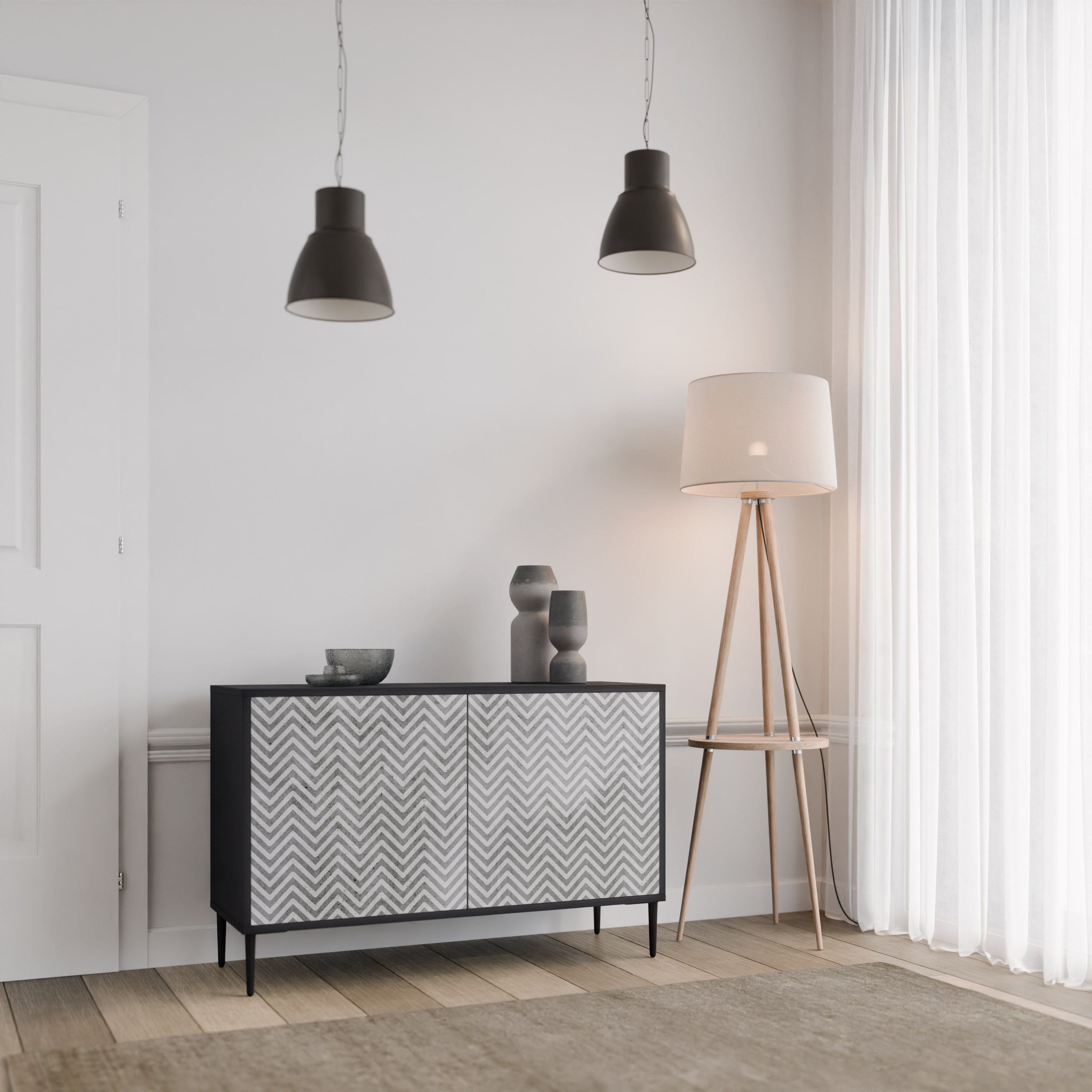 CONCRETE ZIG ZAG Komoda 2-drzwiowa korpus Czarny