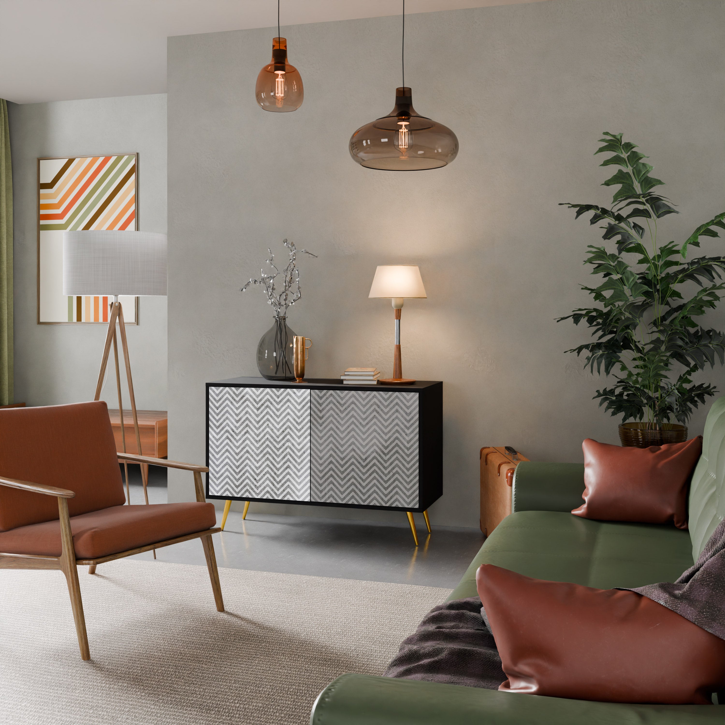 CONCRETE ZIG ZAG Komoda 2-drzwiowa korpus Czarny