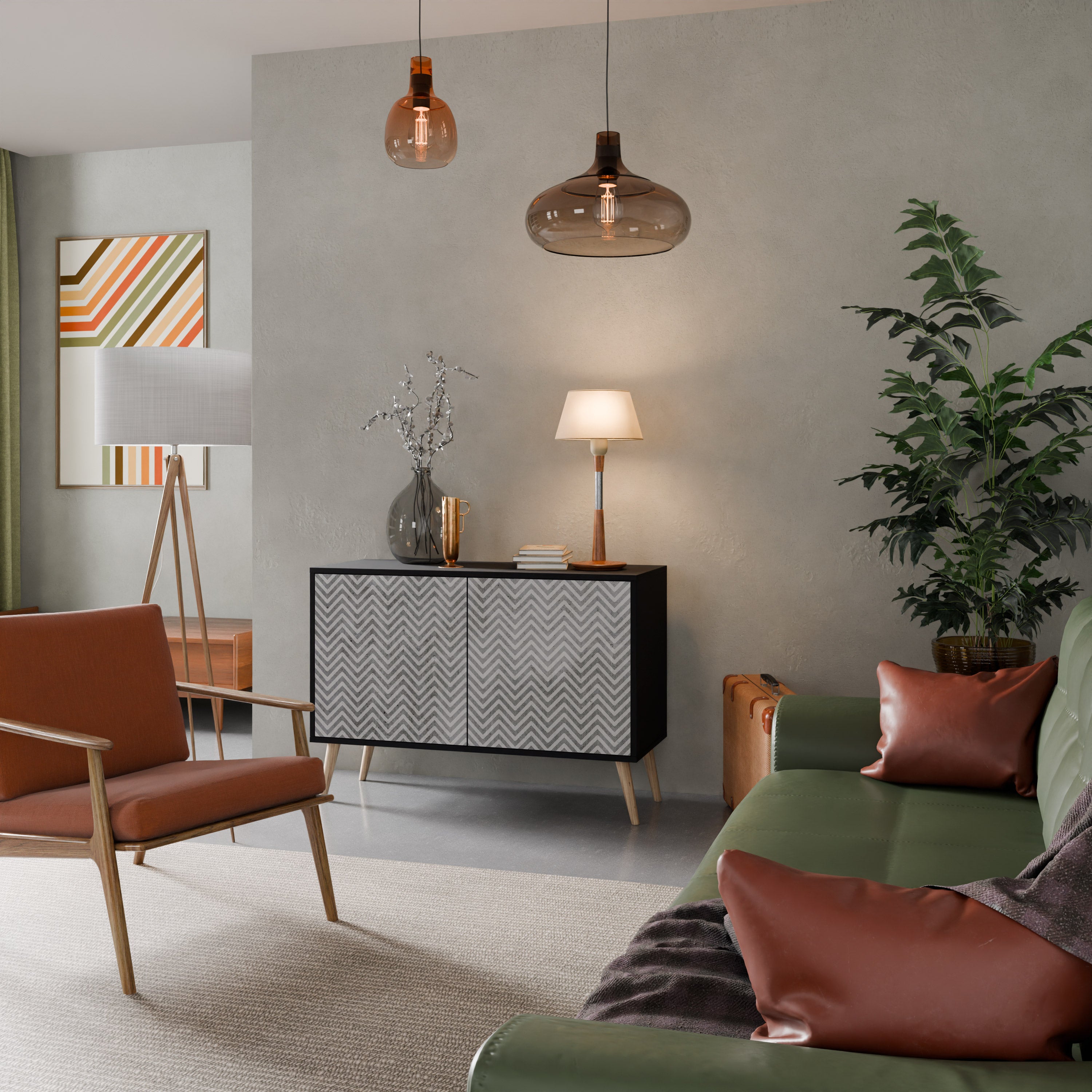 CONCRETE ZIG ZAG Komoda 2-drzwiowa korpus Czarny
