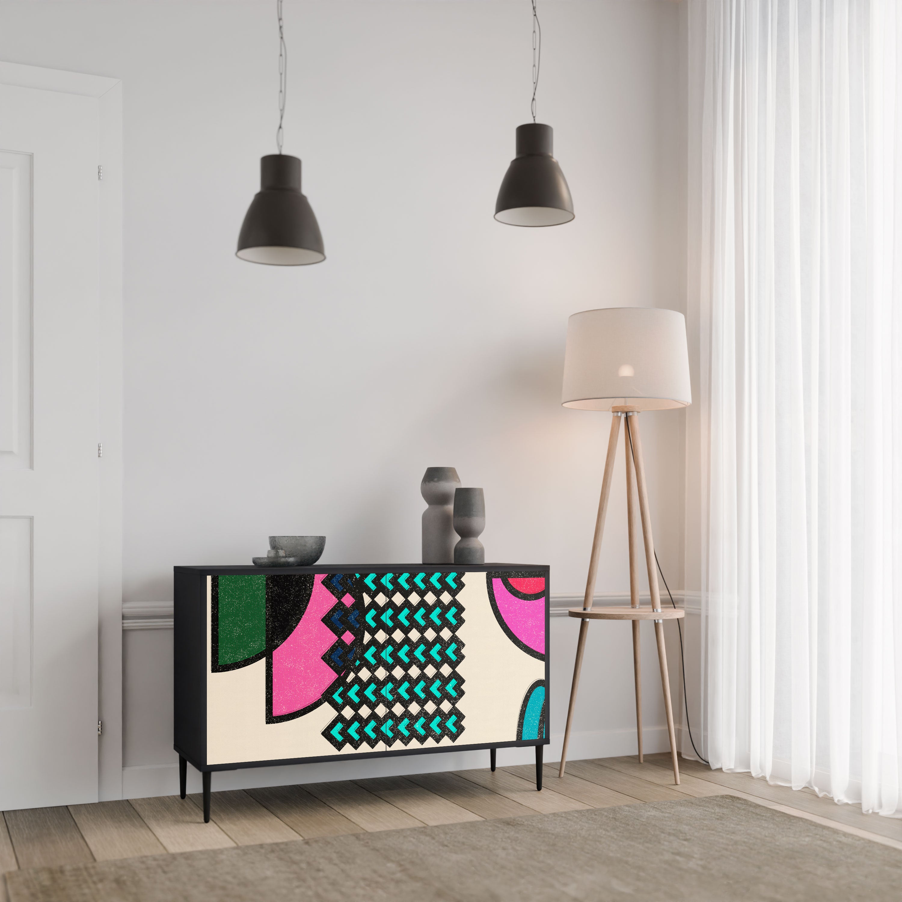 GEOMETRIC RHAPSODY Komoda 2-drzwiowa korpus Czarny