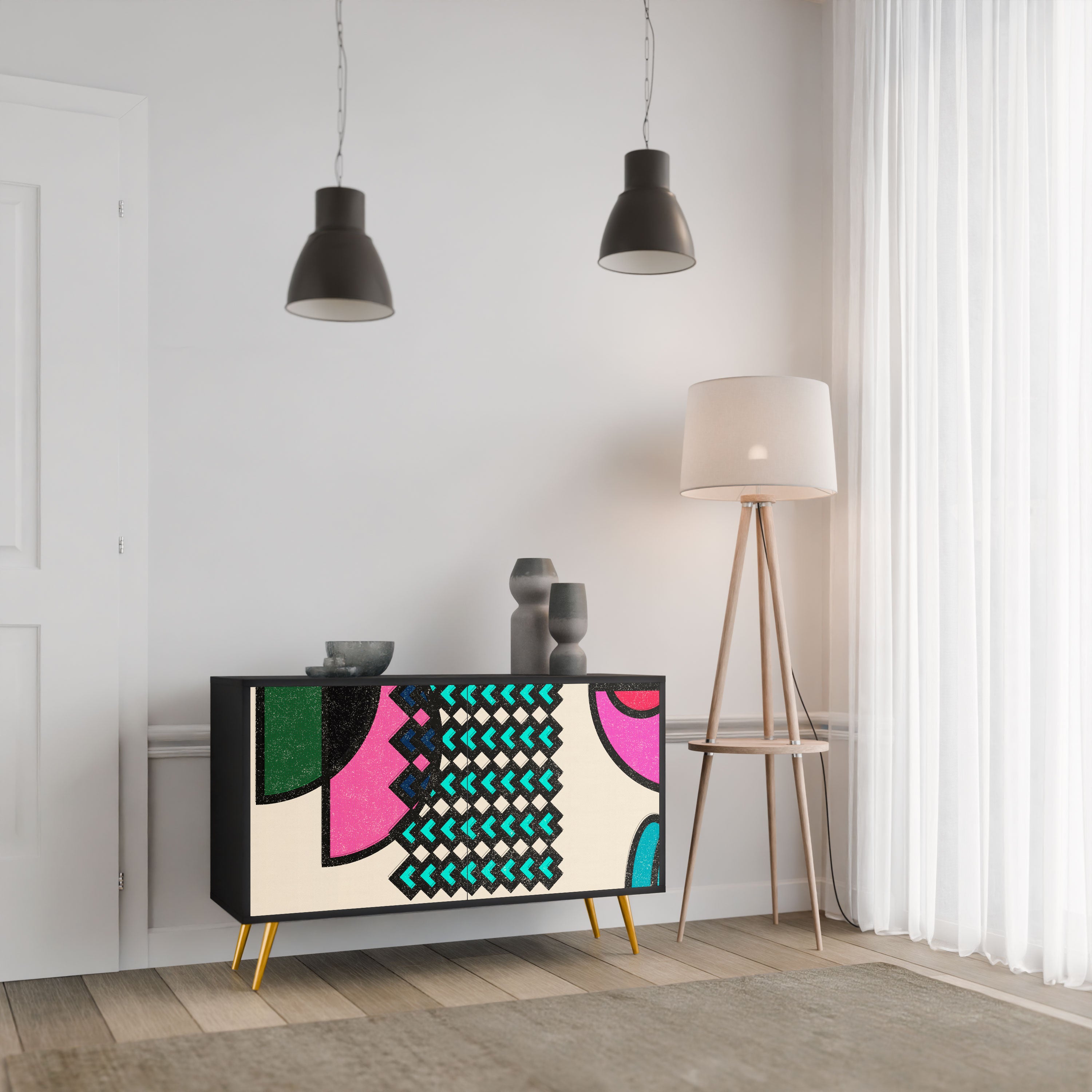 GEOMETRIC RHAPSODY Komoda 2-drzwiowa korpus Czarny