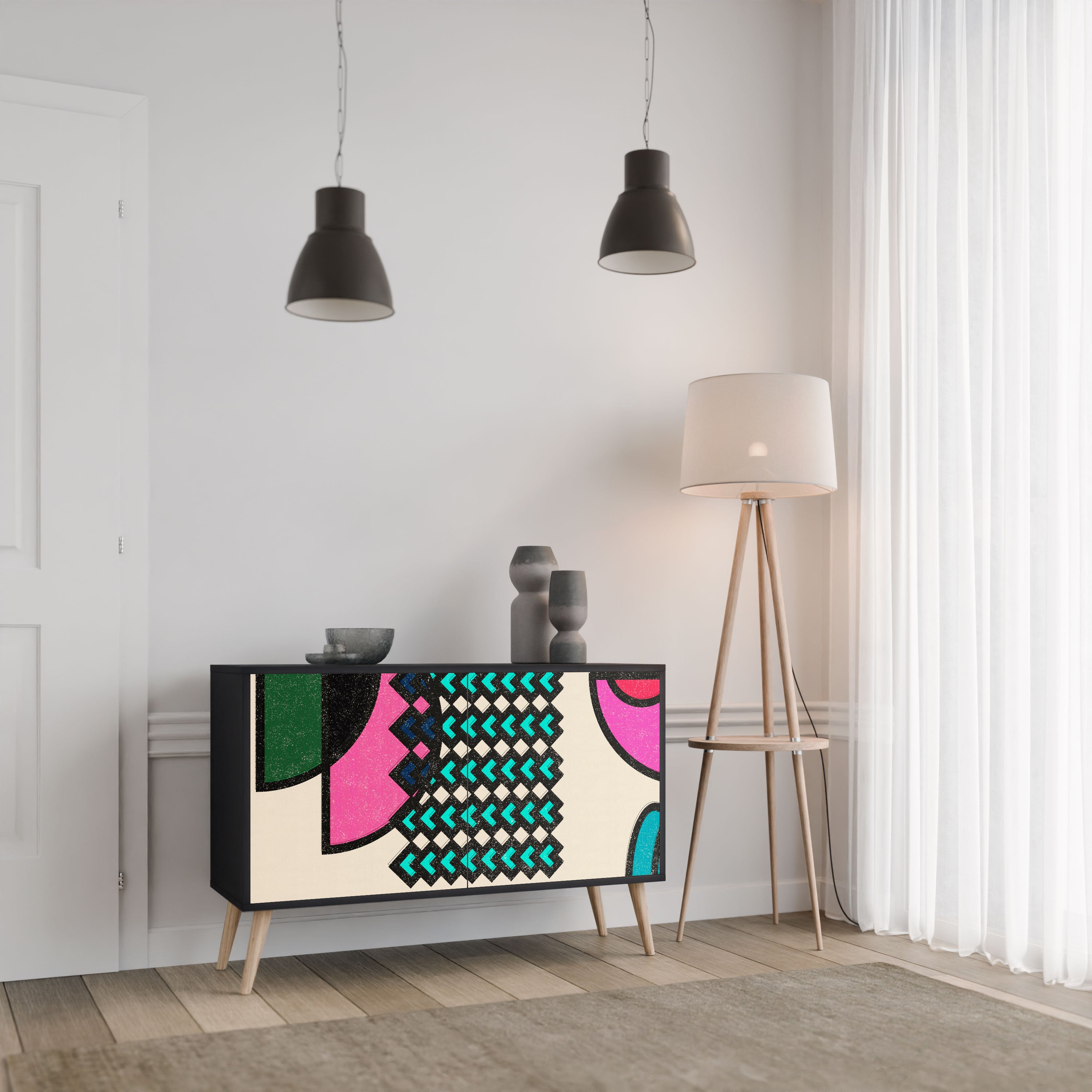 GEOMETRIC RHAPSODY Komoda 2-drzwiowa korpus Czarny
