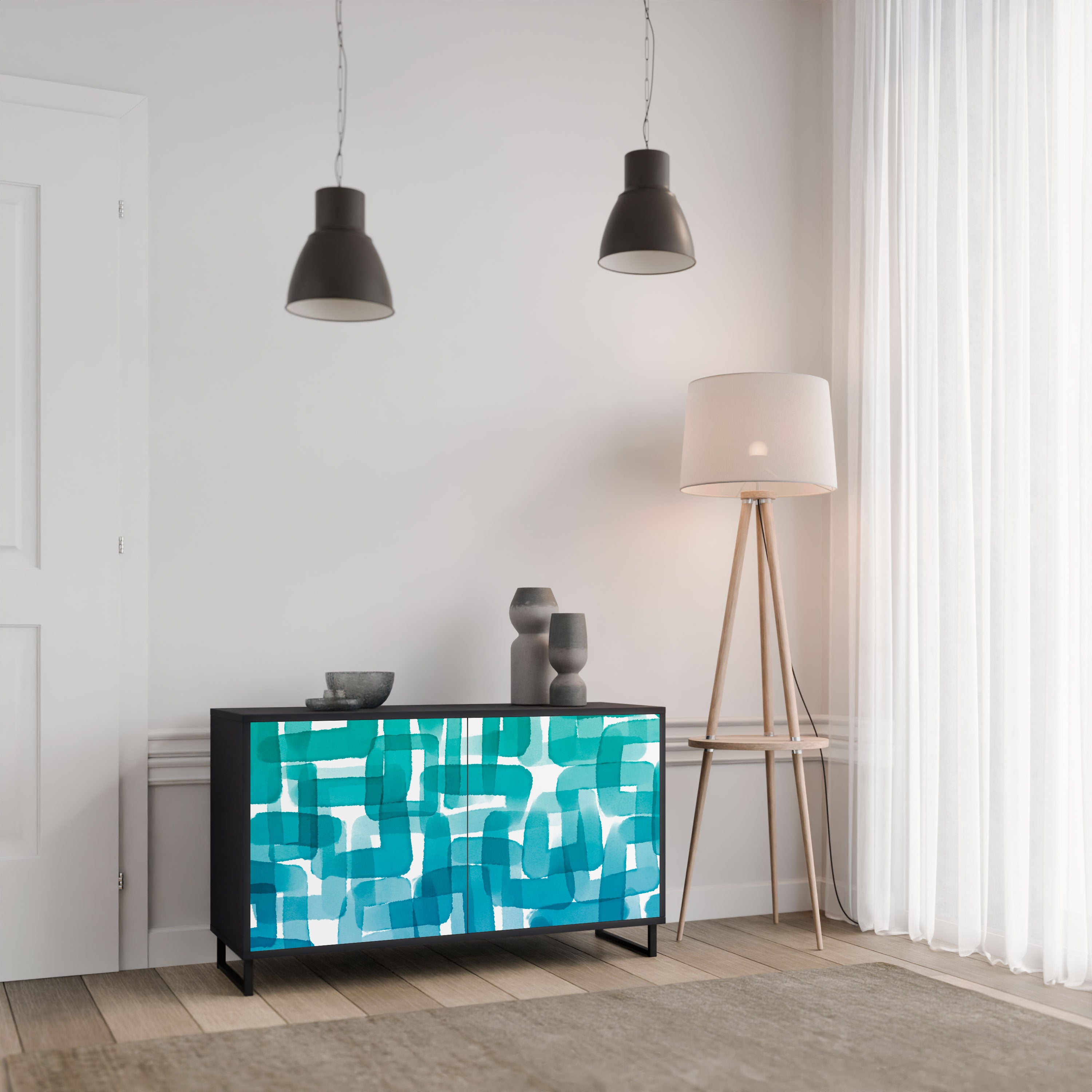 TURQUOISE RECTANGLES Komoda 2-drzwiowa korpus Czarny