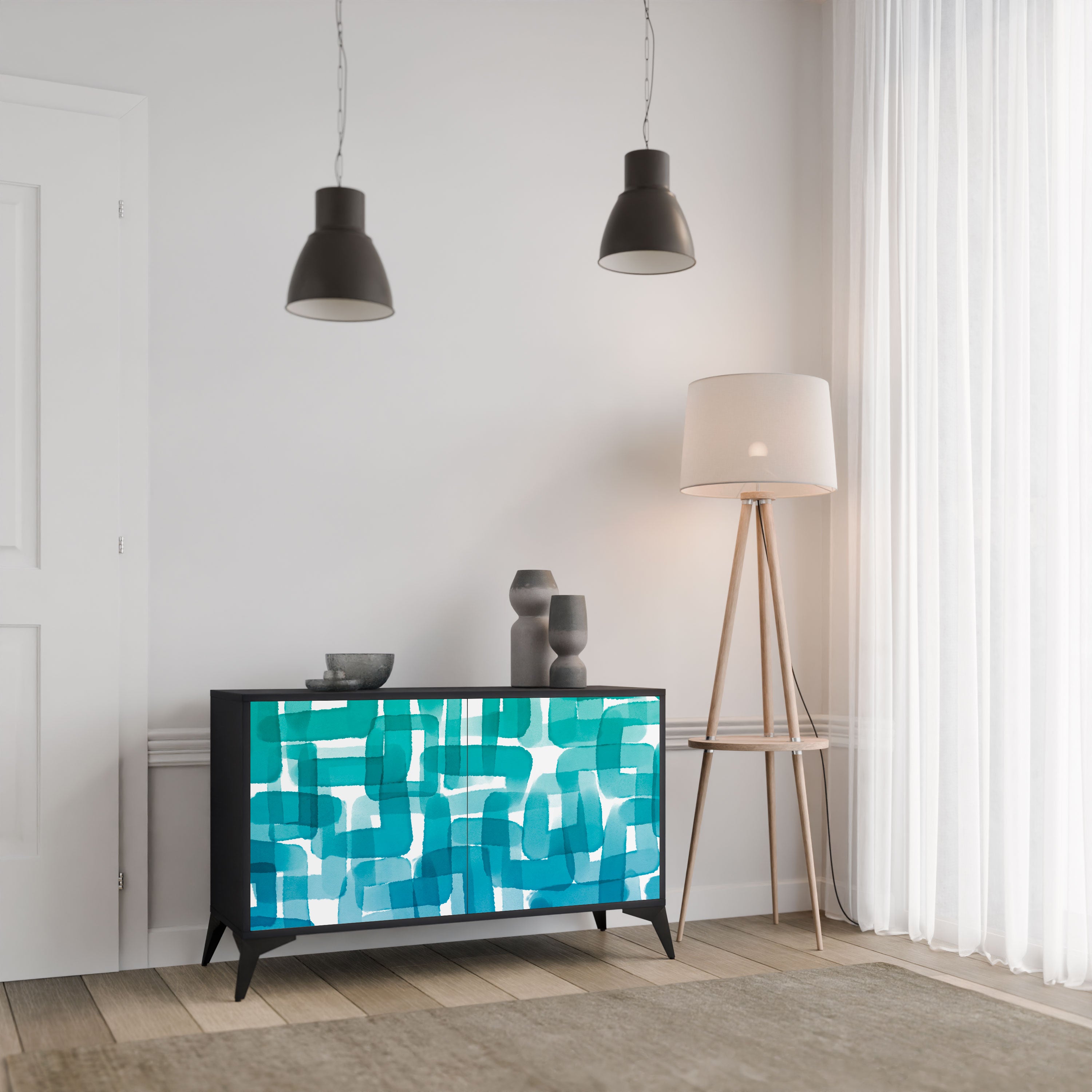 TURQUOISE RECTANGLES Komoda 2-drzwiowa korpus Czarny
