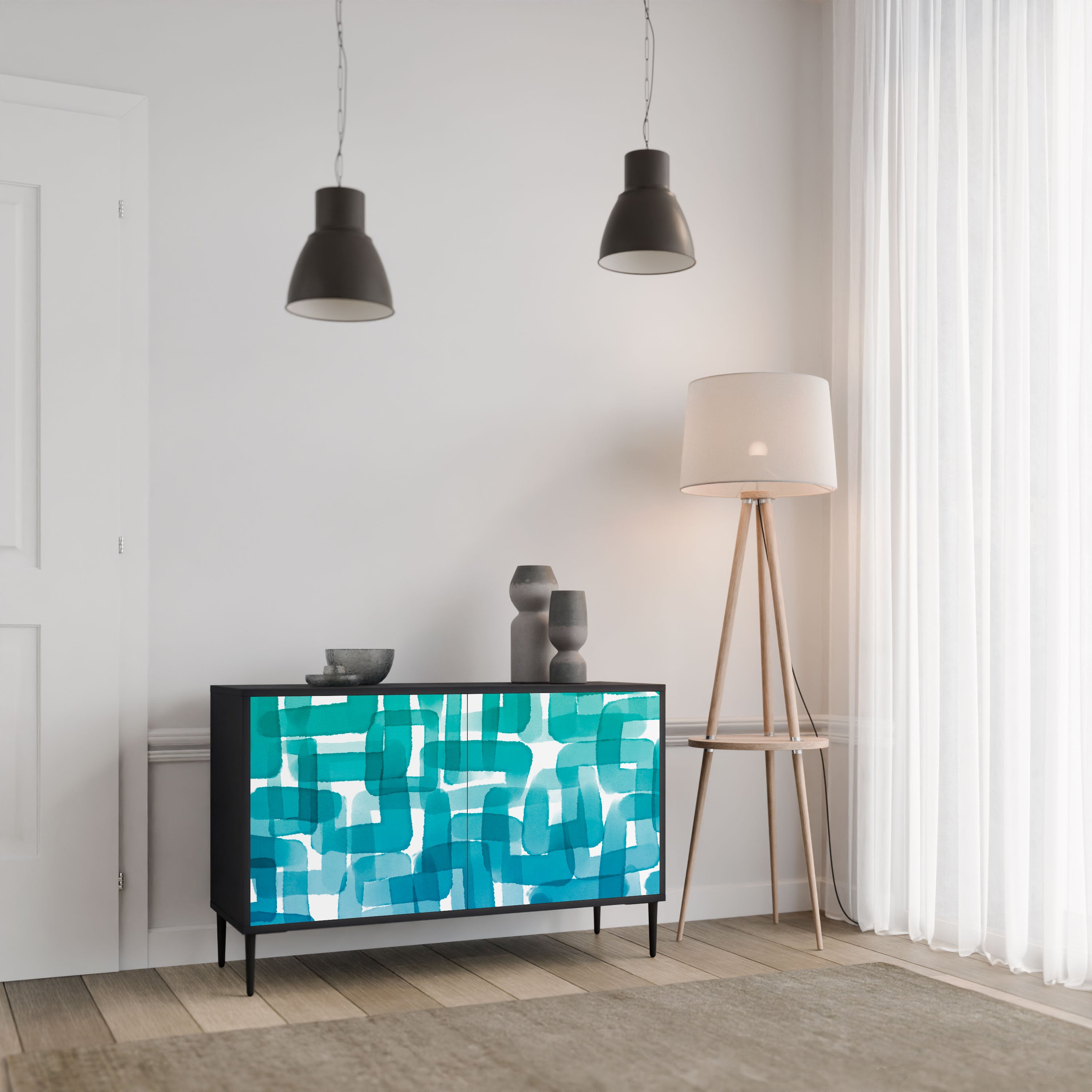 TURQUOISE RECTANGLES Komoda 2-drzwiowa korpus Czarny