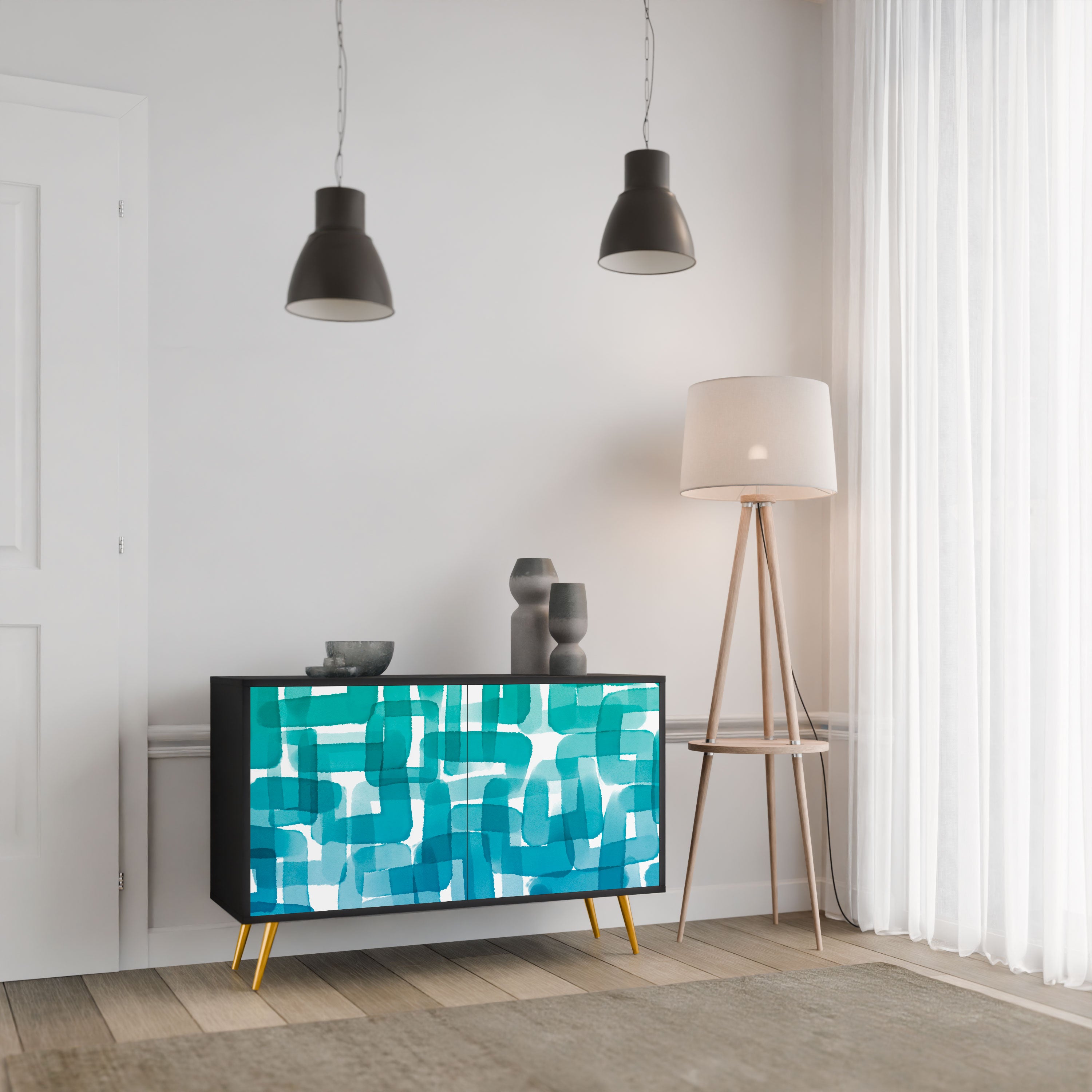 TURQUOISE RECTANGLES Komoda 2-drzwiowa korpus Czarny