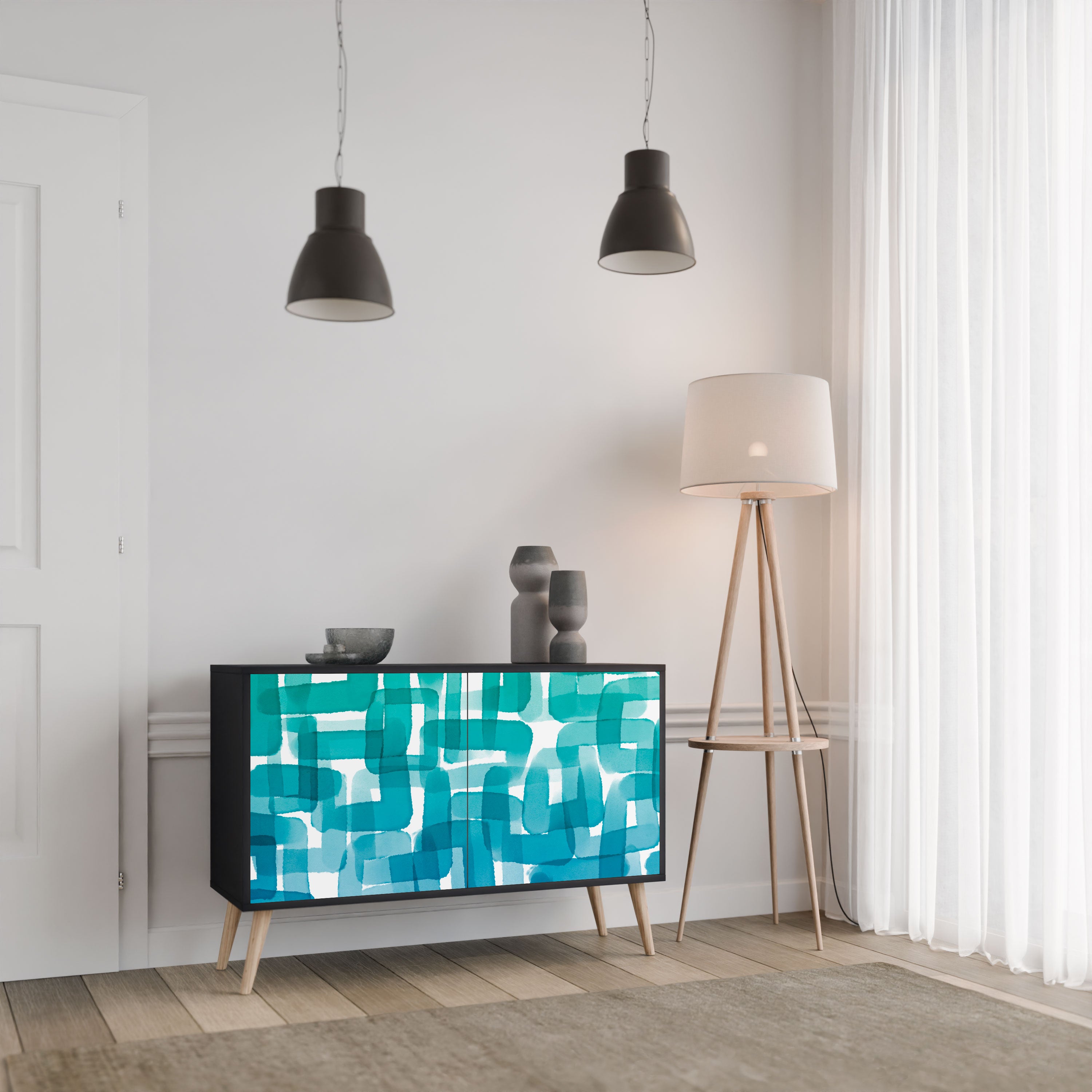 TURQUOISE RECTANGLES Komoda 2-drzwiowa korpus Czarny