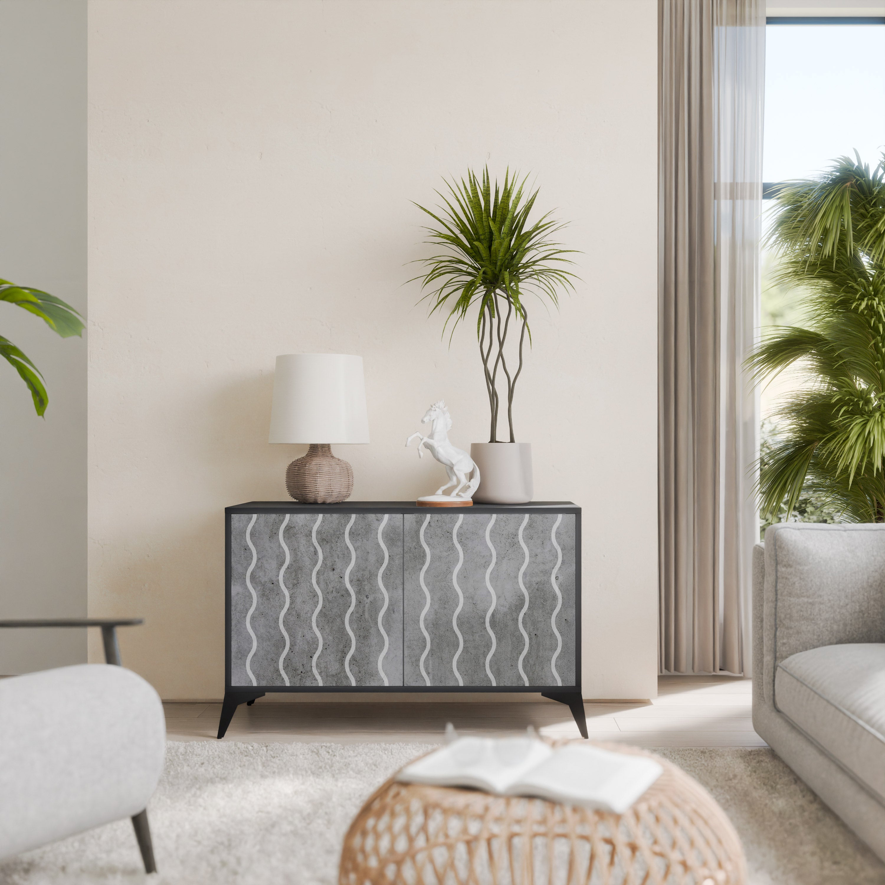 WAVES OF CONCRETE Komoda 2-drzwiowa korpus Czarny