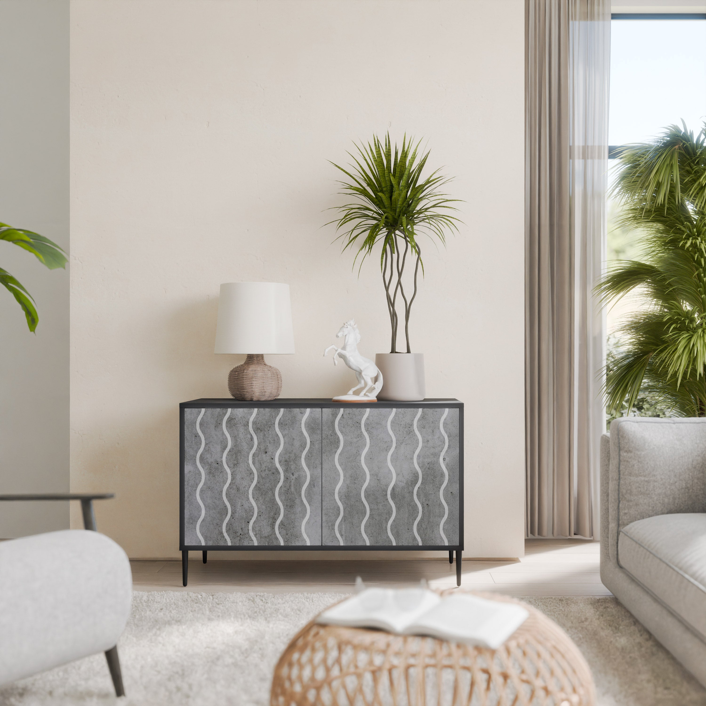 WAVES OF CONCRETE Komoda 2-drzwiowa korpus Czarny